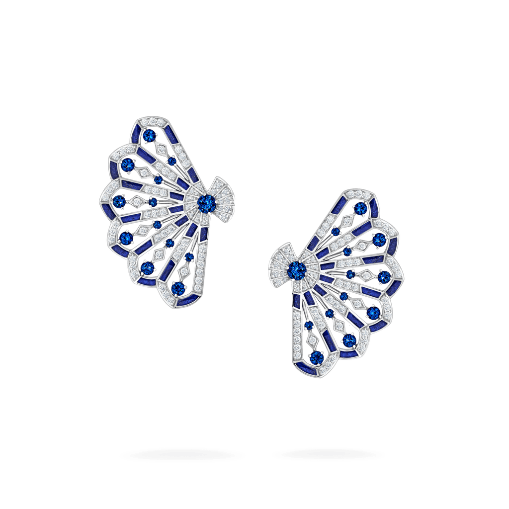 Fanfare Symphony Diamond and Sapphire Earrings | In 18ct White Gold with Lapis Lazuli