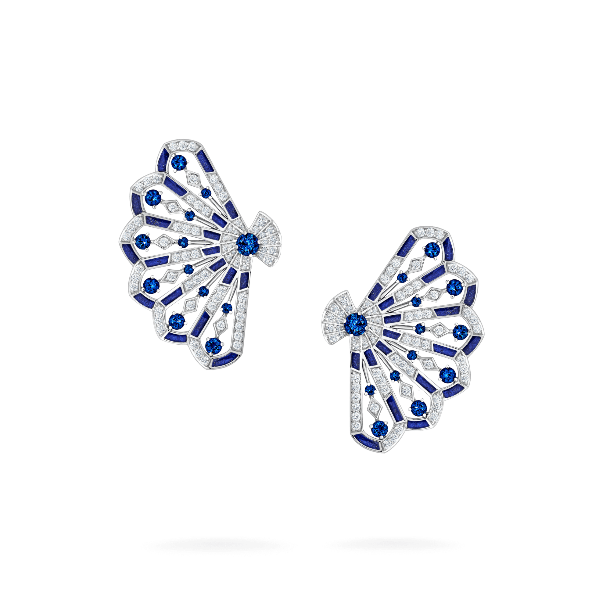 Fanfare Symphony Diamond and Sapphire Earrings | In 18ct White Gold with Lapis Lazuli