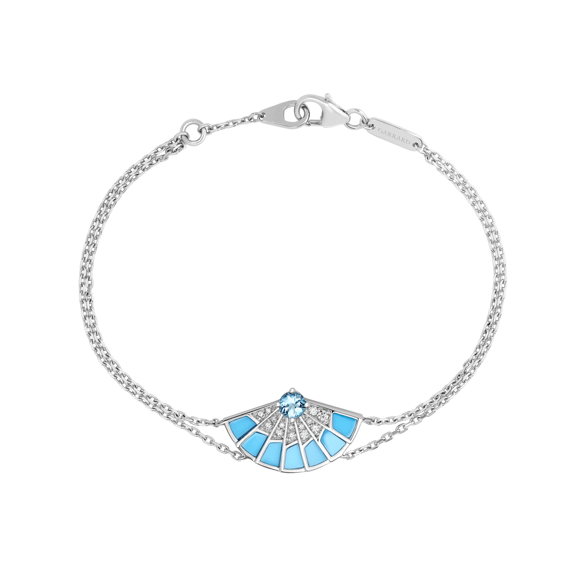 Garrard Fanfare Symphony jewellery collection Aquamarine and Turquoise Bracelet In 18ct White Gold with Diamonds 2018273 Hero View 2048x2048 1
