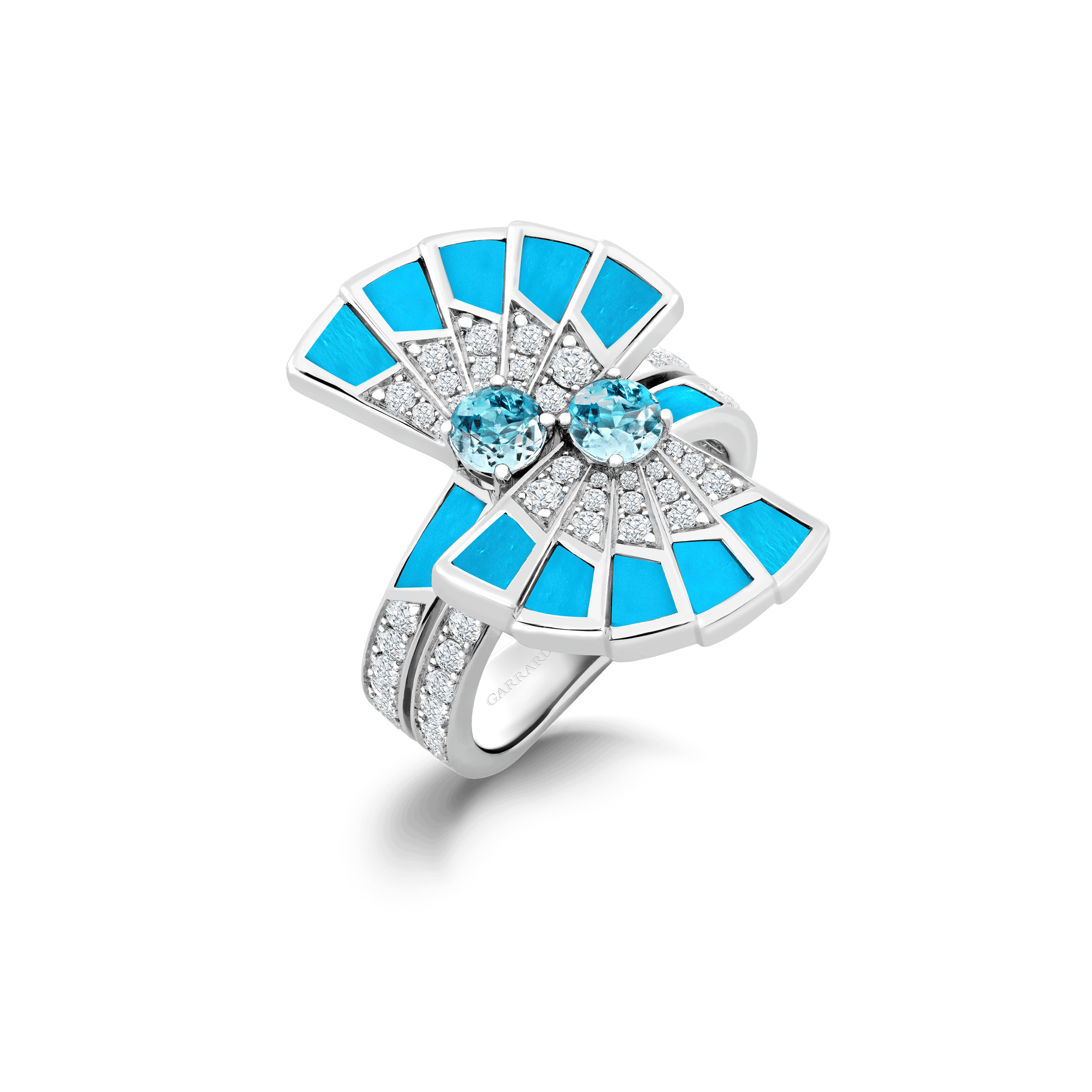 Garrard Fanfare Symphony jewellery collection Aquamarine and Turquoise full colour ring in 18ct white gold 2017307 Hero View