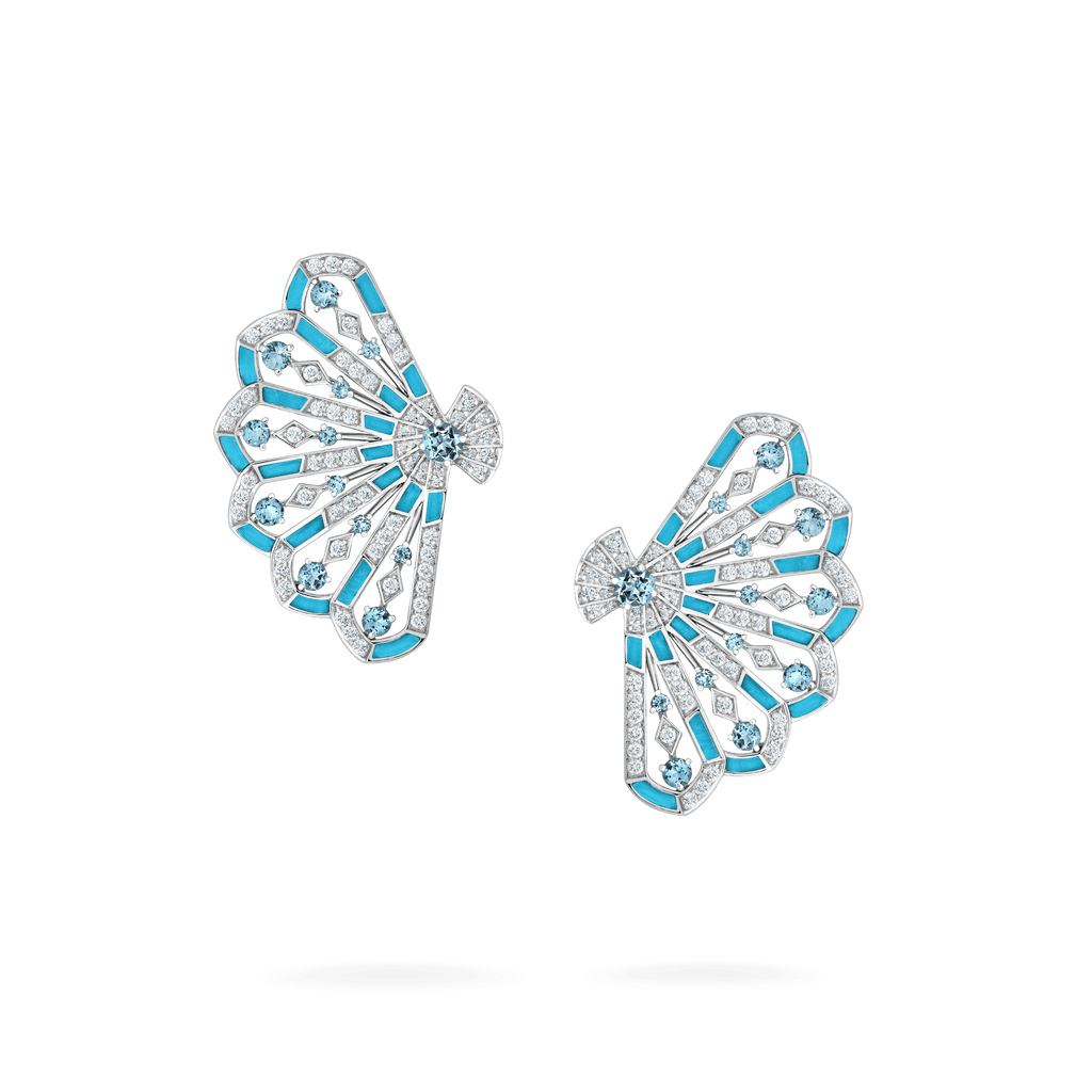 Garrard Fanfare Symphony jewellery collection Diamond and Aquamarine Earrings In 18ct White Gold with Turquoise 2017308 Hero