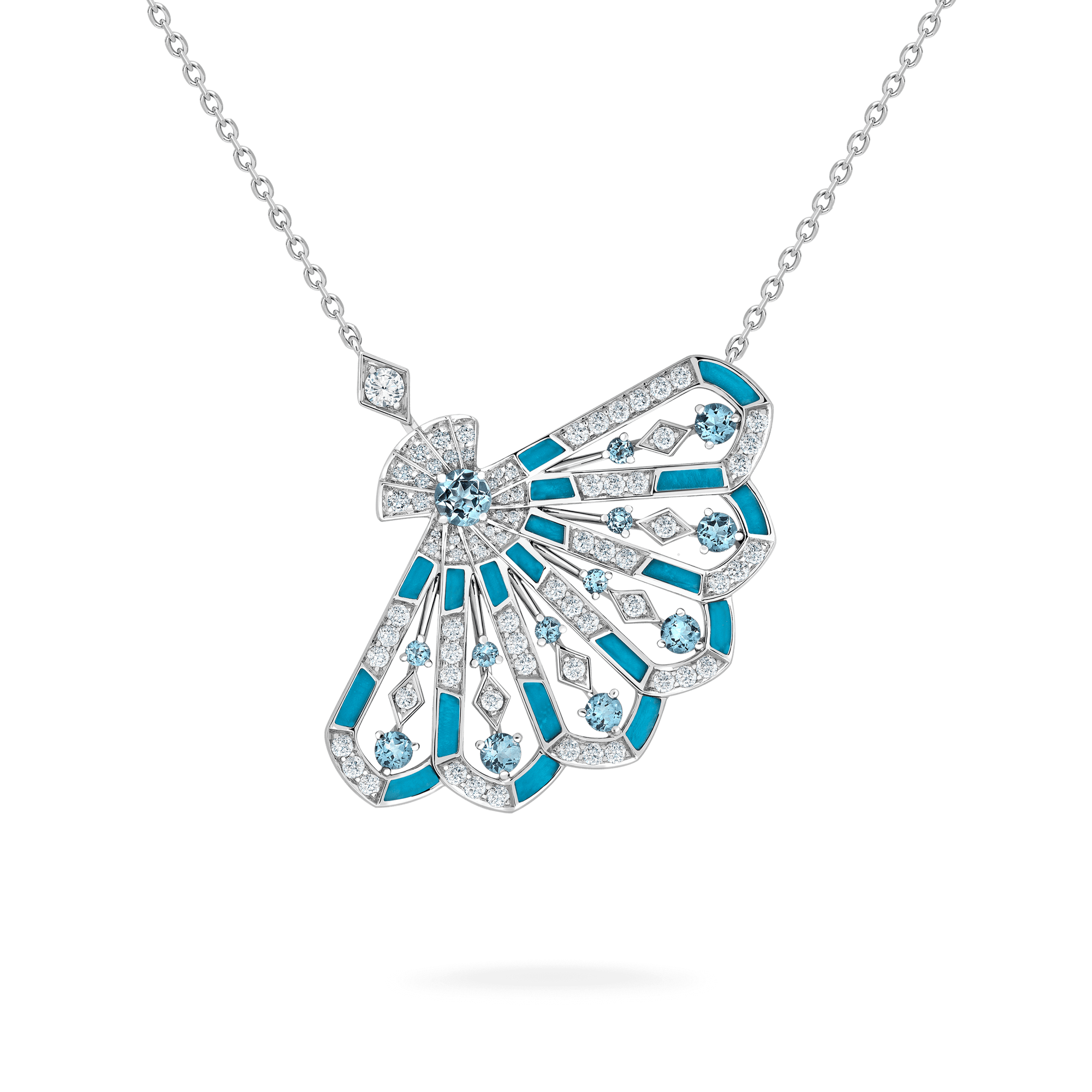 Garrard Fanfare Symphony jewellery collection Diamond and Aquamarine Pendant In 18ct White Gold with Turquoise 2017351 Hero View 1