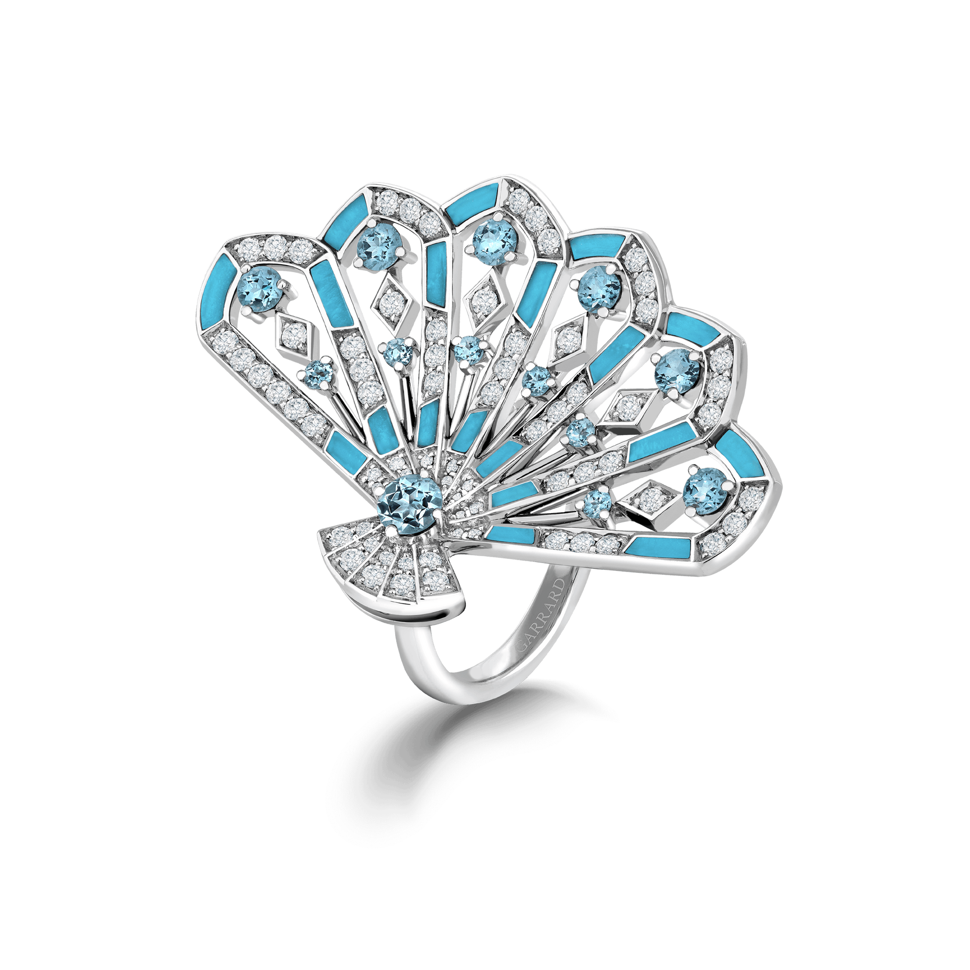 Garrard Fanfare Symphony jewellery collection Diamond and Aquamarine Ring In 18ct White Gold with Turquoise 2017361 Hero View