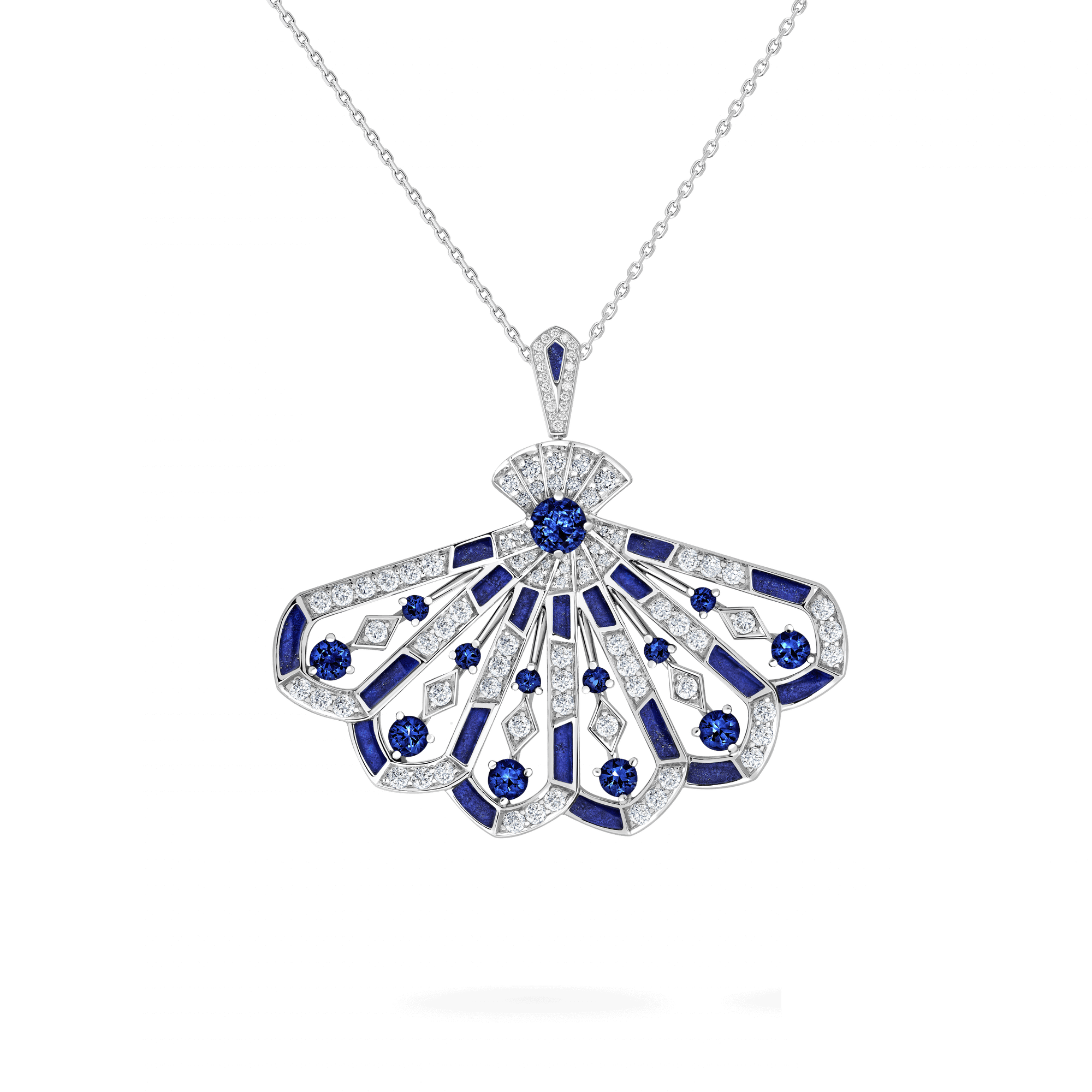 Garrard Fanfare Symphony jewellery collection Diamond and Sapphire Drop Pendant In 18ct White Gold with Lapis Lazuli 2018759