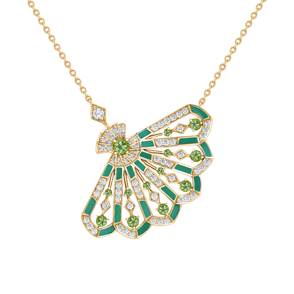 Garrard Fanfare Symphony jewellery collection Diamond and Tsavorite Pendant In 18ct Yellow Gold with Apple Malachite 2018737 Hero View