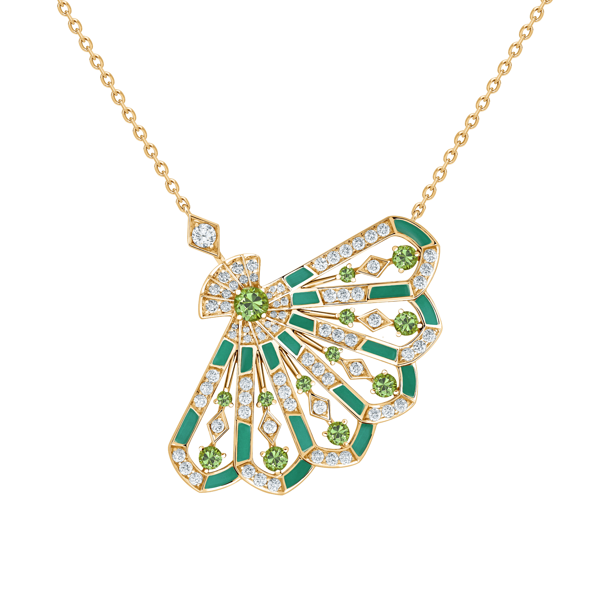 Garrard Fanfare Symphony jewellery collection Diamond and Tsavorite Pendant In 18ct Yellow Gold with Apple Malachite 2018737 Hero View