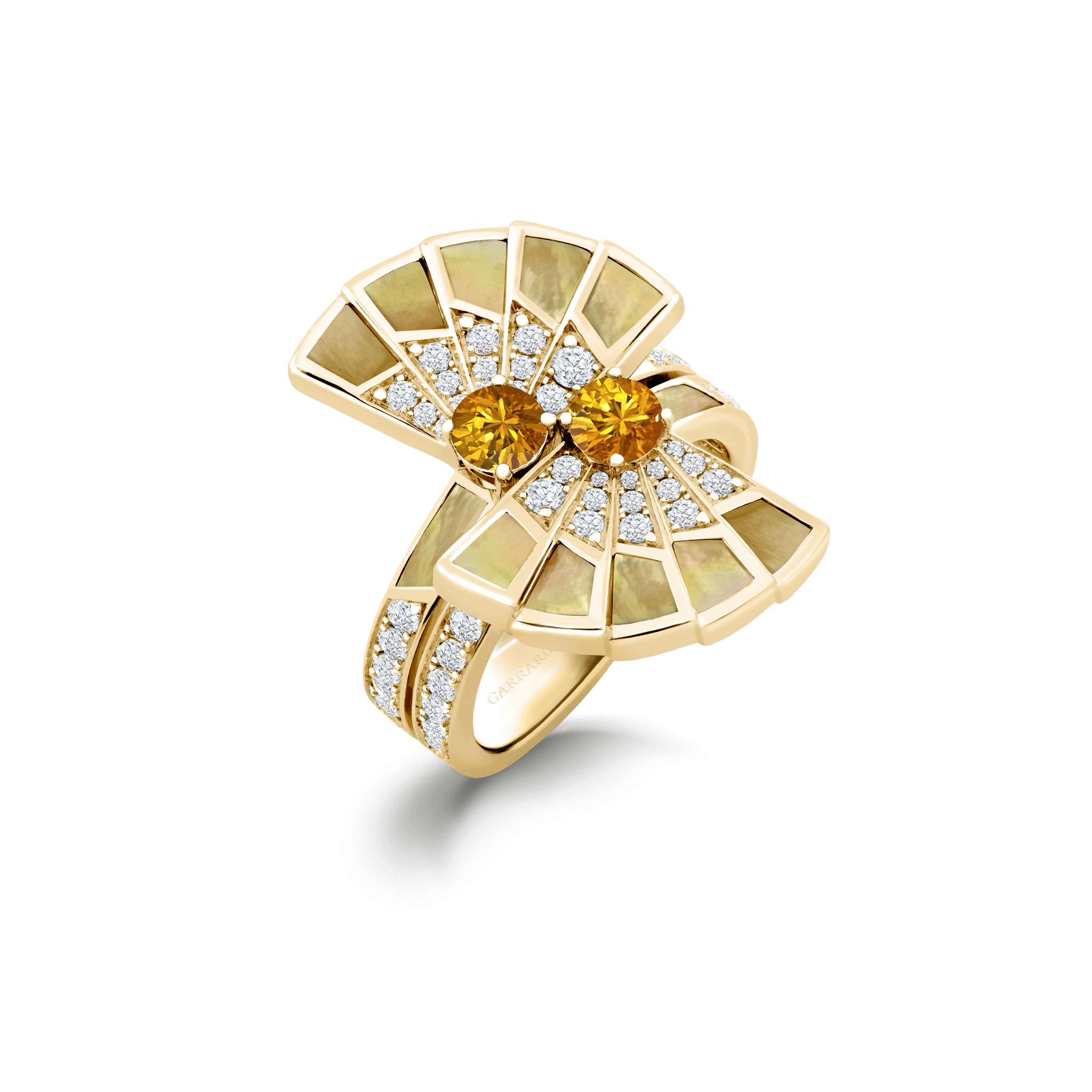 Fanfare Symphony Double Orange Sapphire and Golden Mother of Pearl Rin