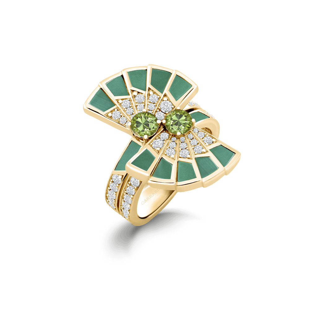 Garrard Fanfare Symphony jewellery collection Double Tsavorite and Apple Malachite Ring In 18ct Yellow Gold with Diamonds 2018720 Hero