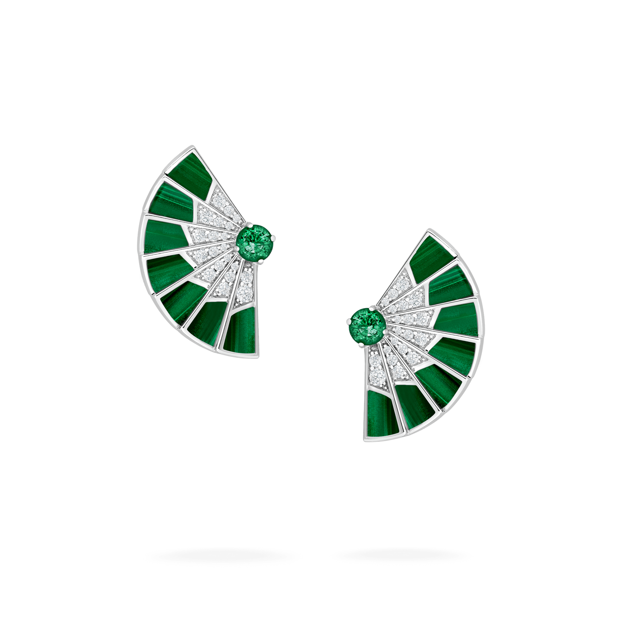 Fanfare Symphony Emerald and Malachite Earrings | In 18ct White Gold with Diamonds