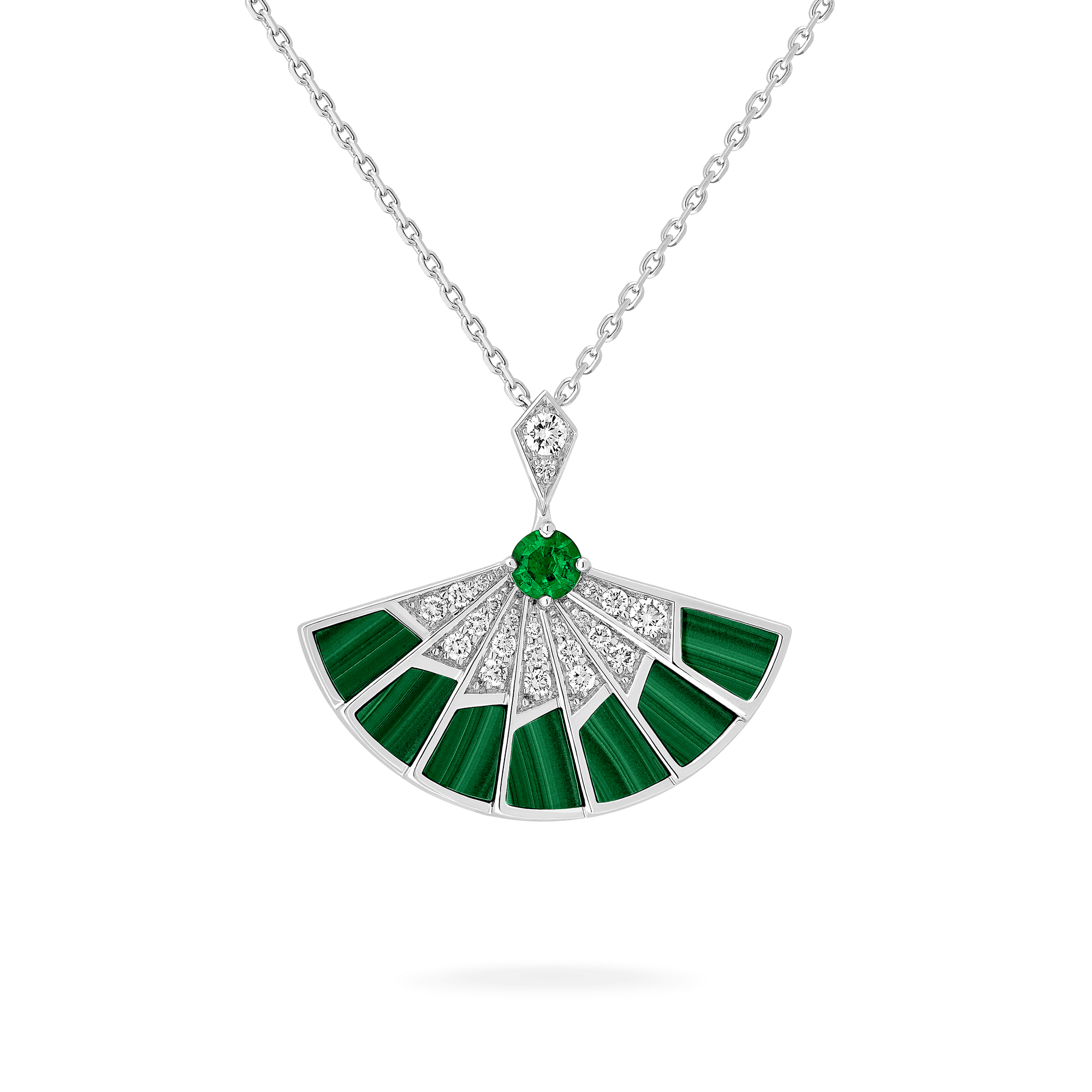 Garrard Fanfare Symphony jewellery collection Emerald and Malachite Slider Pendant In 18ct White Gold with Diamonds 2018259 Hero View