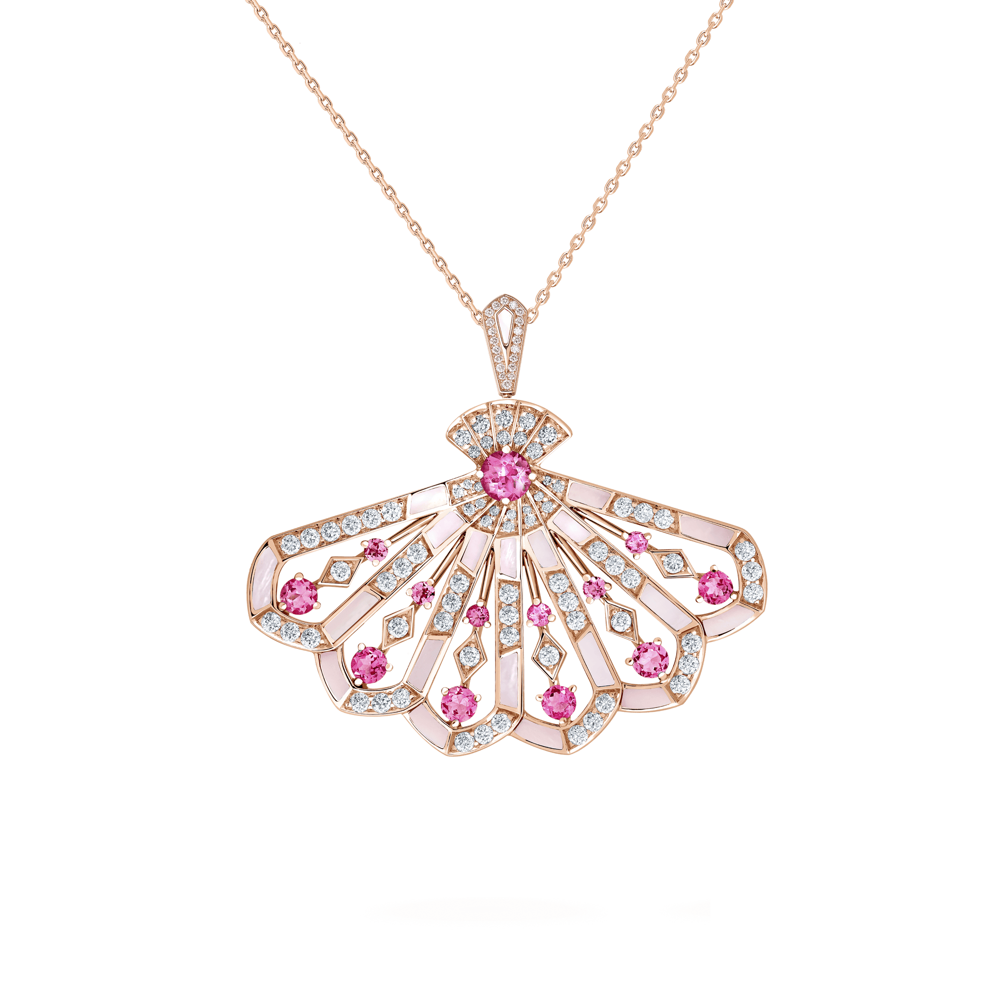 Garrard Fanfare Symphony jewellery collection Fanfare Symphony Diamond and Pink Tourmaline Drop Pendant In 18ct Rose Gold with Pink Opal 2018752