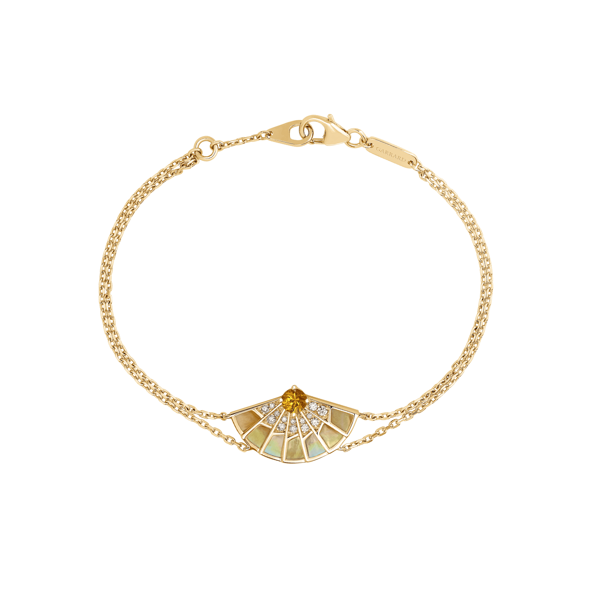 Garrard Fanfare Symphony jewellery collection Orange Sapphire and Golden Mother of Pearl Bracelet In 18ct Yellow Gold with Diamonds 2018546 Hero