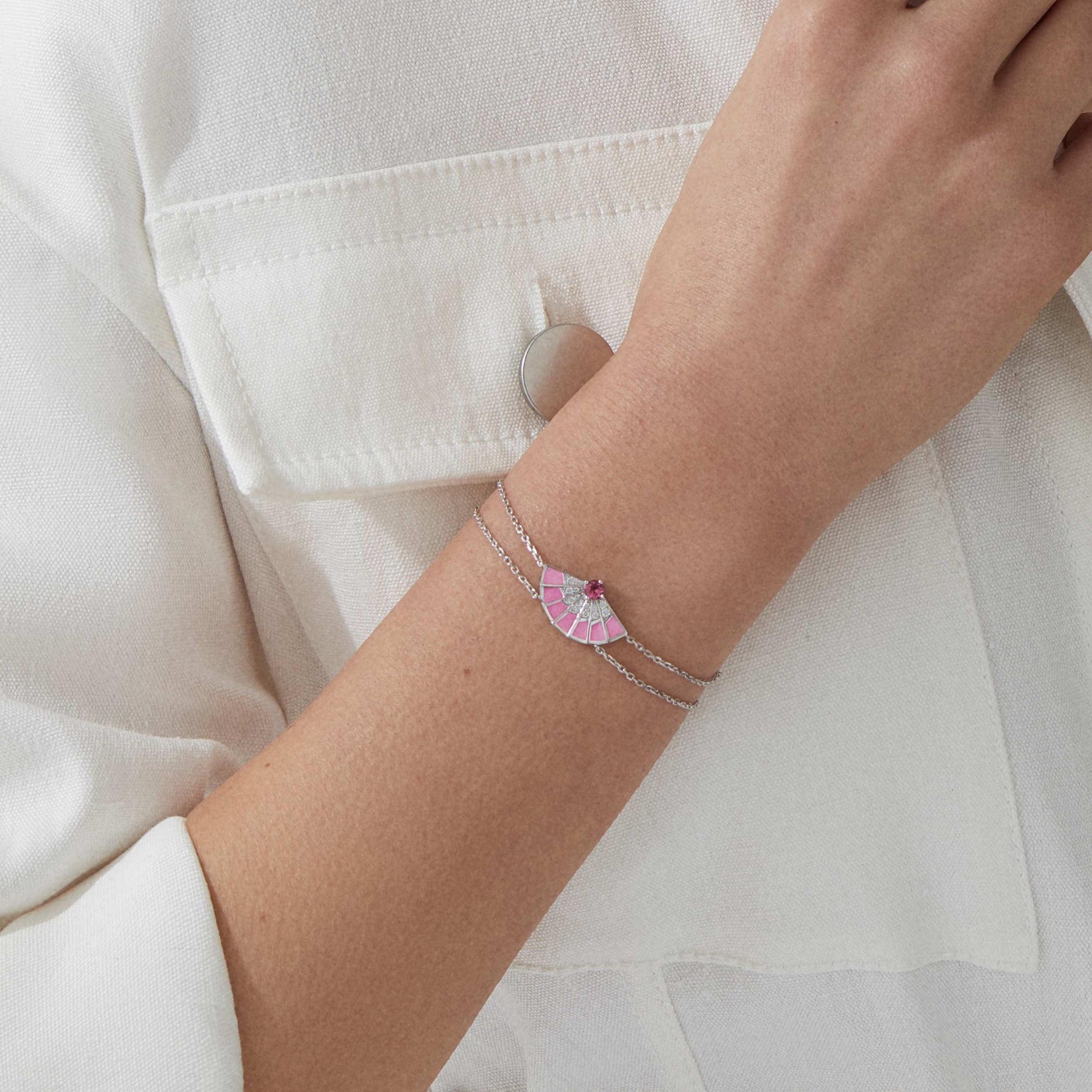 Garrard Fanfare Symphony jewellery collection Pink Tourmaline and Pink Opal Bracelet In 18ct White Gold with Diamonds 2018268 model