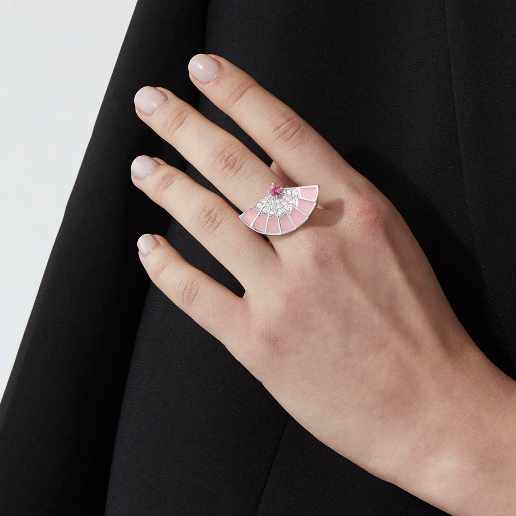 Garrard Fanfare Symphony jewellery collection Pink Tourmaline and Pink Opal Ring In 18ct White Gold with Diamonds 2018279 Model View