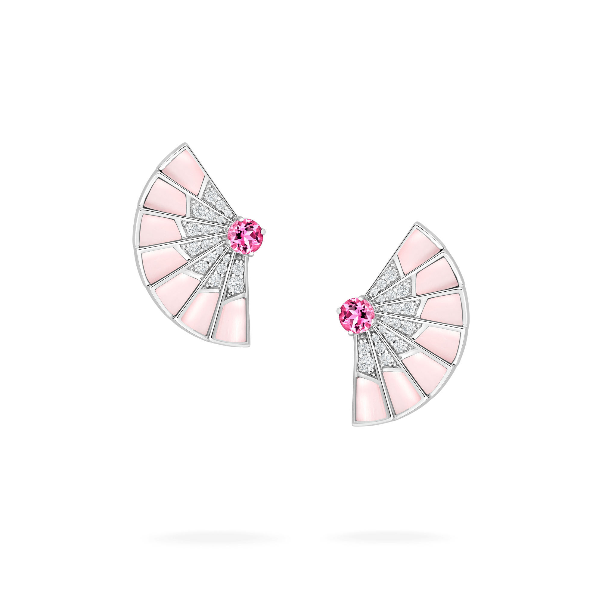 Fanfare Symphony Pink Tourmaline and Pink Opal Earrings | In 18ct White Gold with Diamonds
