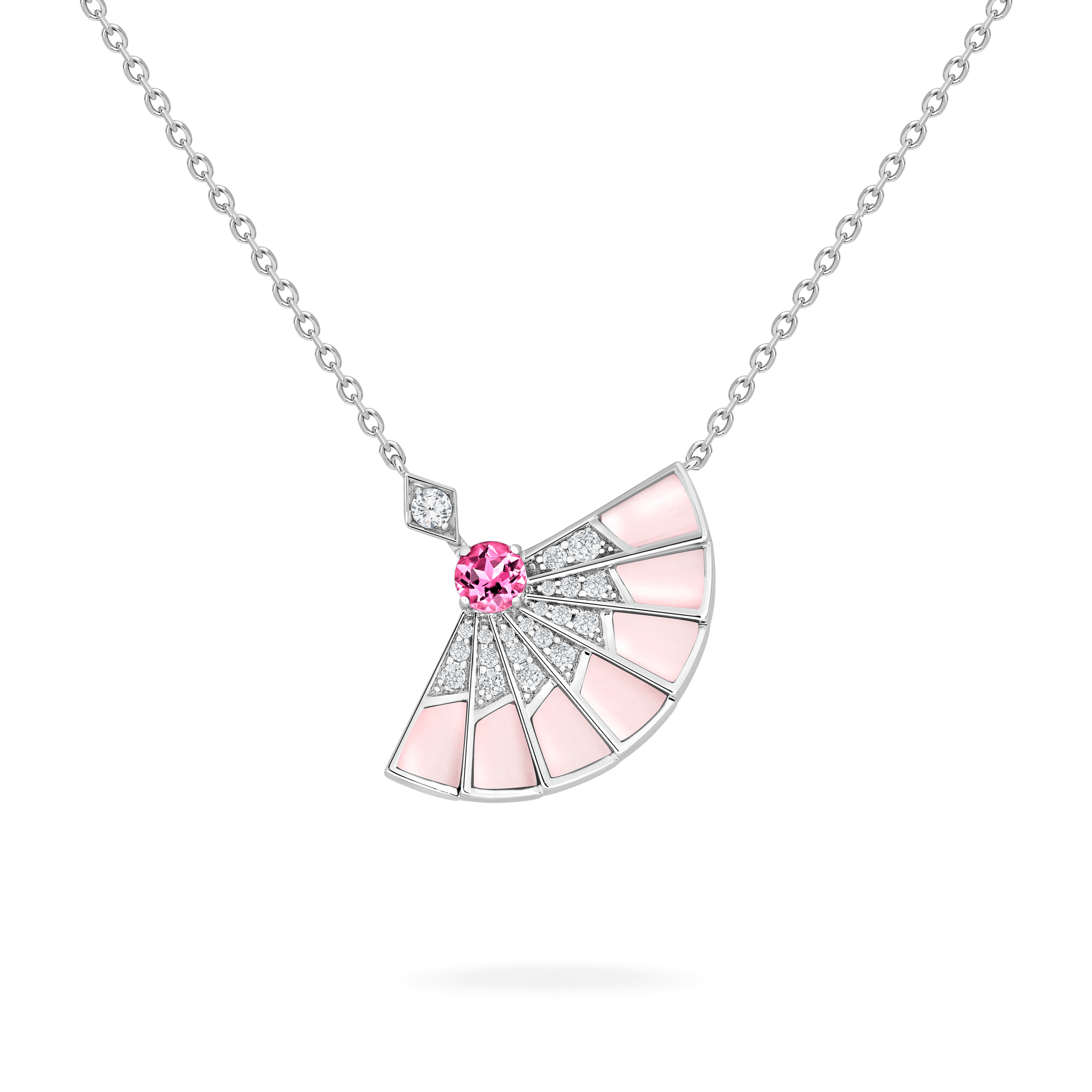 Fanfare Symphony Pink Tourmaline and Pink Opal Pendant | In 18ct White Gold with Diamonds