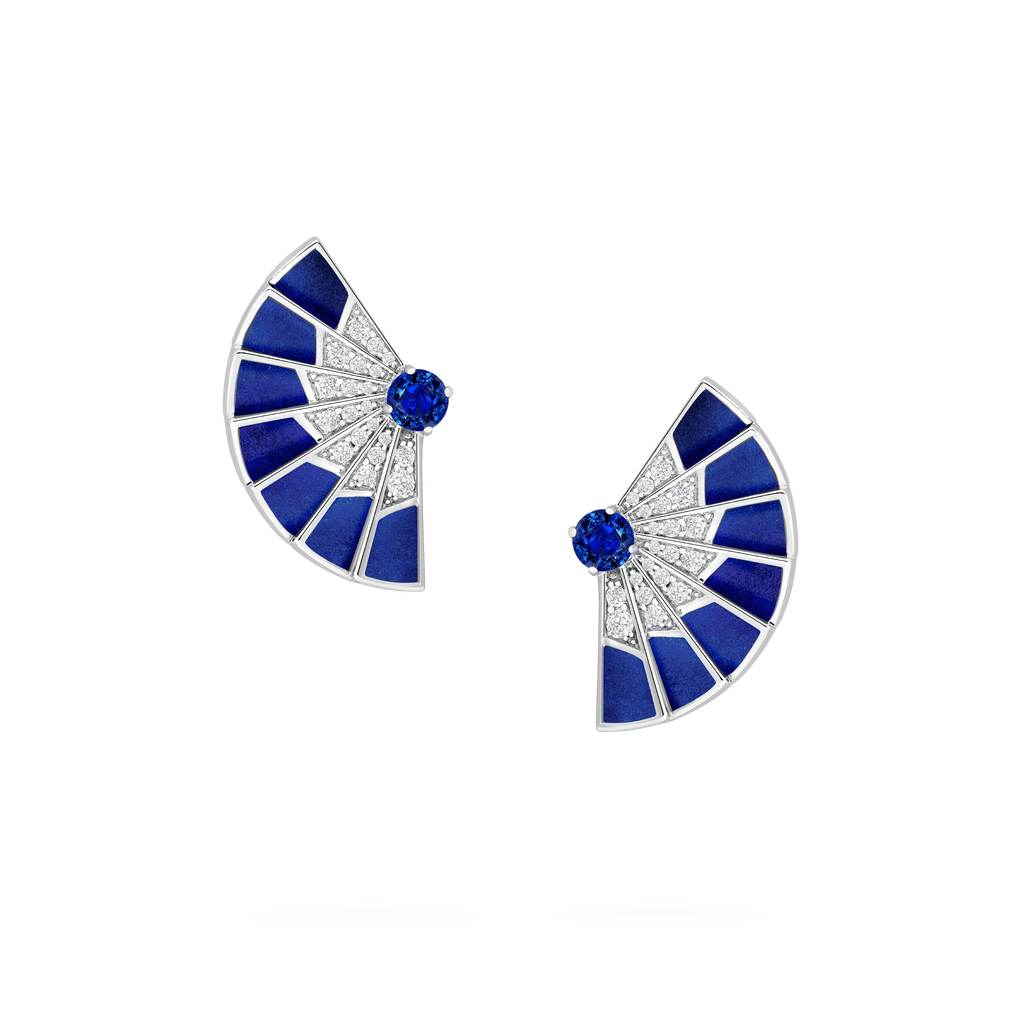 Fanfare Symphony Sapphire and Lapis Lazuli Earrings | In 18ct White Gold with Diamonds