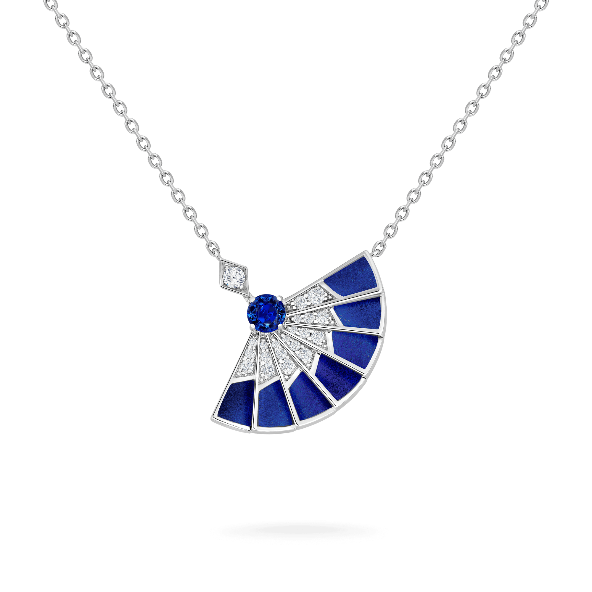 Fanfare Symphony Sapphire and Lapis Lazuli Pendant | In 18ct White Gold with Diamonds