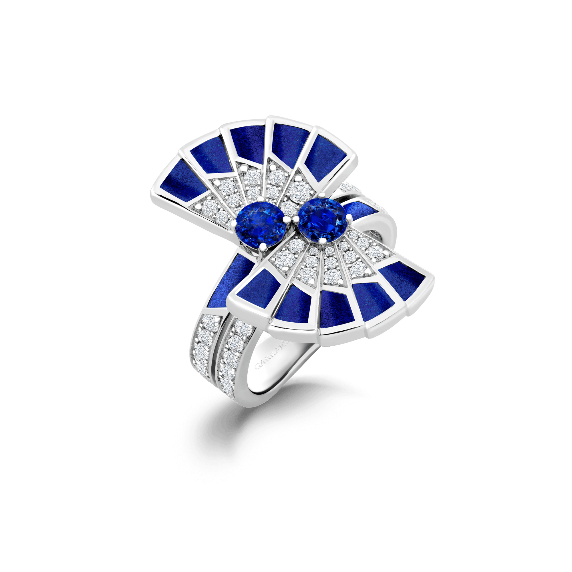Fanfare Symphony Double Sapphire and Lapis Lazuli Ring | In 18ct White Gold with Diamonds