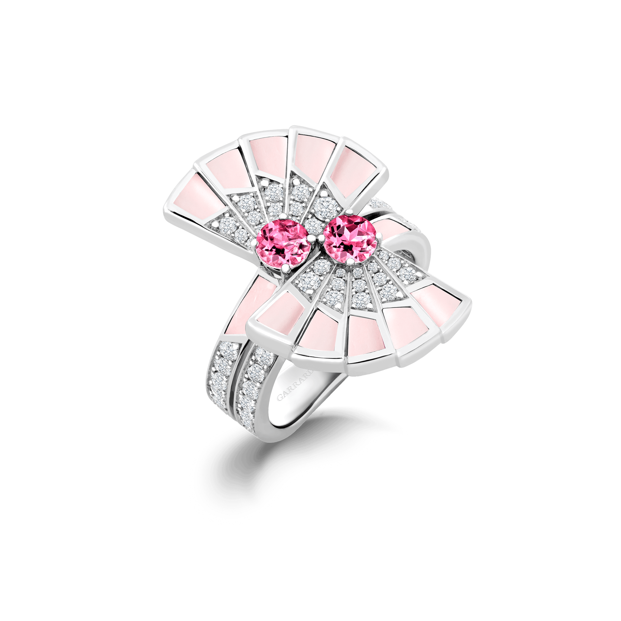 Fanfare Symphony Double Pink Tourmaline and Pink Opal Ring | In 18ct White Gold with Diamonds