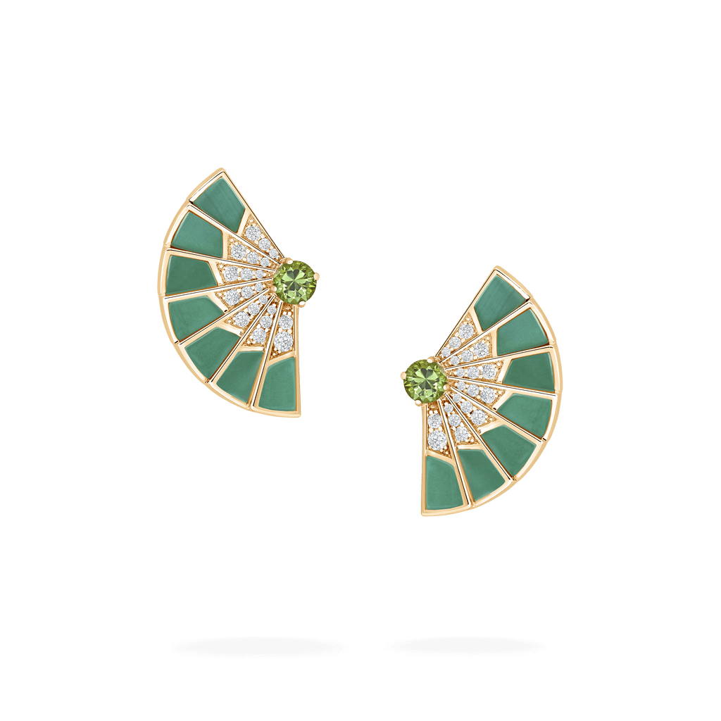 Garrard Fanfare Symphony jewellery collection Tsavorite and Apple Malachite Earrings In 18ct Yellow Gold with Diamonds 2018712 Hero View