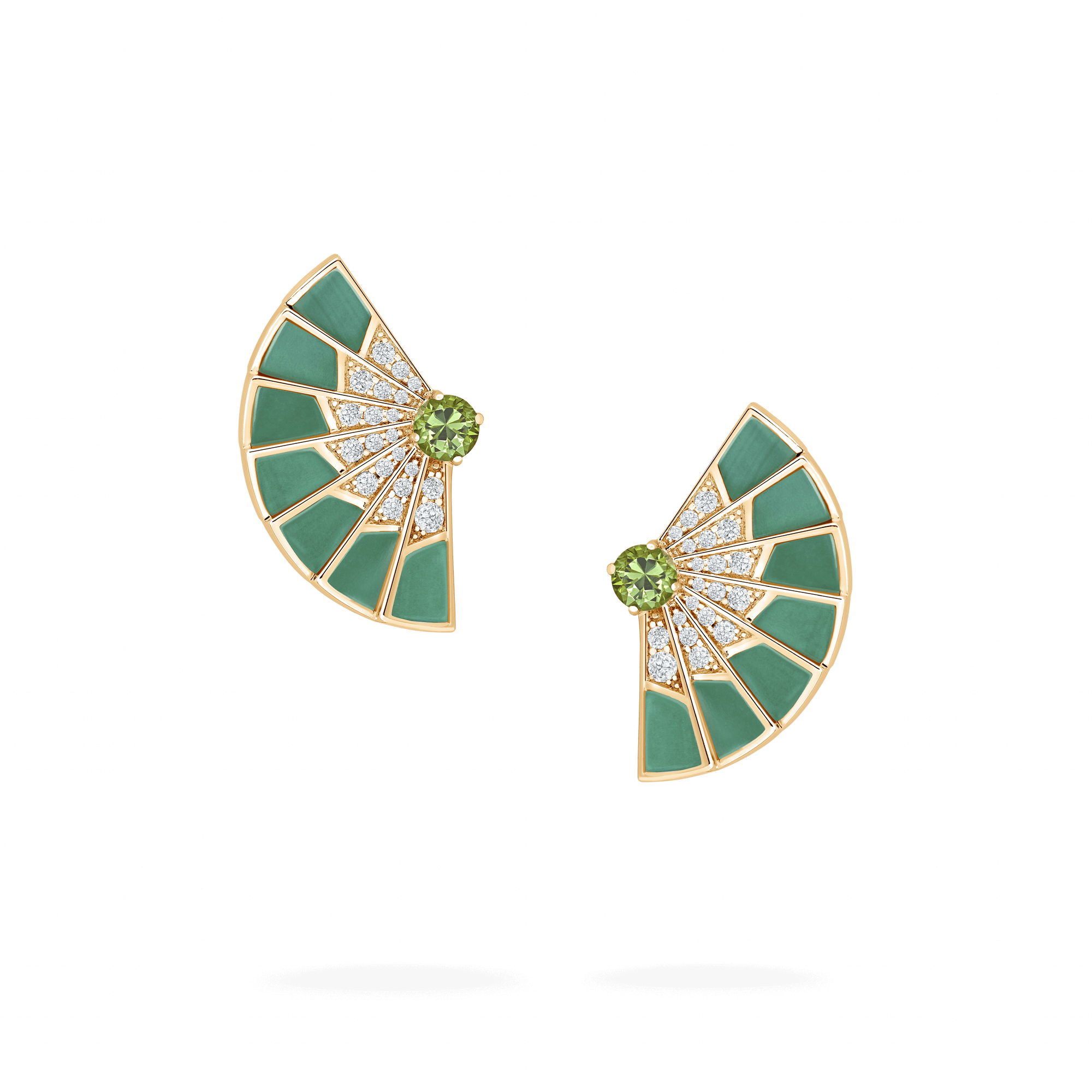 Garrard Fanfare Symphony jewellery collection Tsavorite and Apple Malachite Earrings In 18ct Yellow Gold with Diamonds 2018712 Hero View