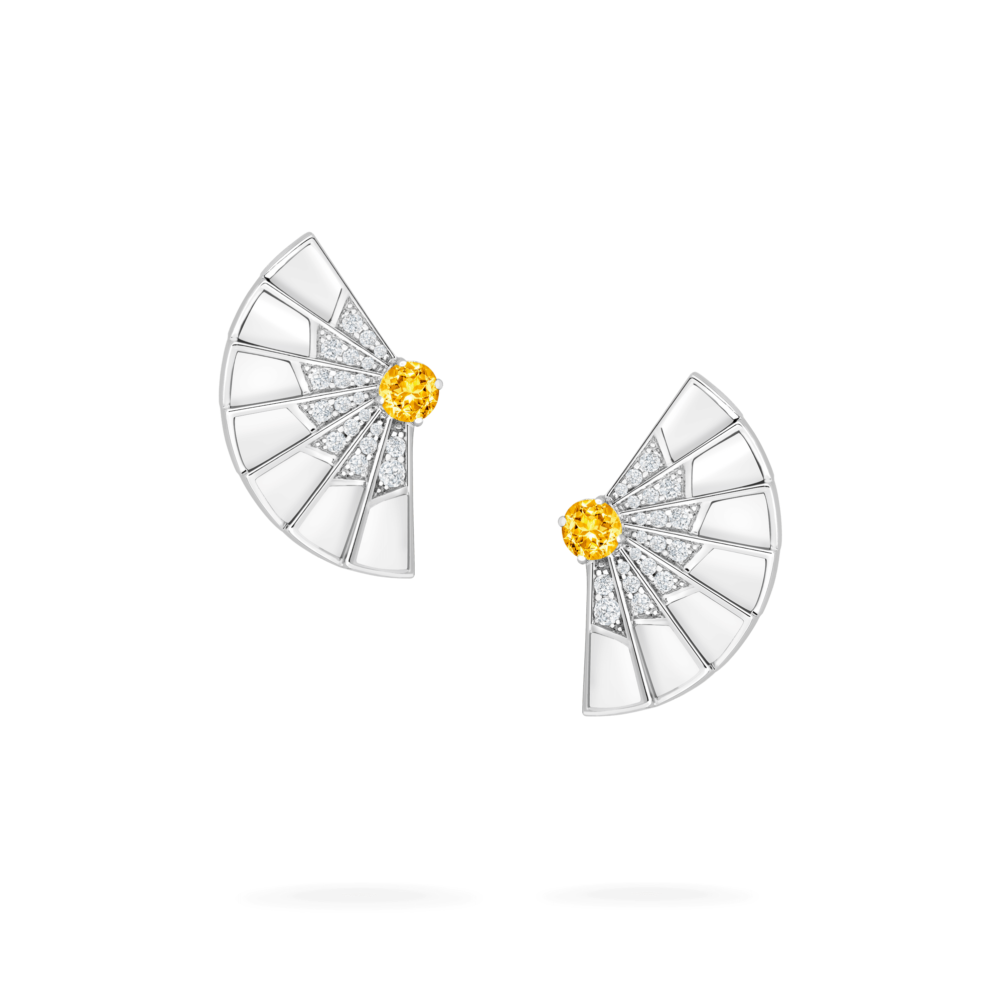 Garrard Fanfare Symphony jewellery collection Yellow Sapphire and White Agate Earrings in 18ct White Gold with Diamonds2017333 Hero View