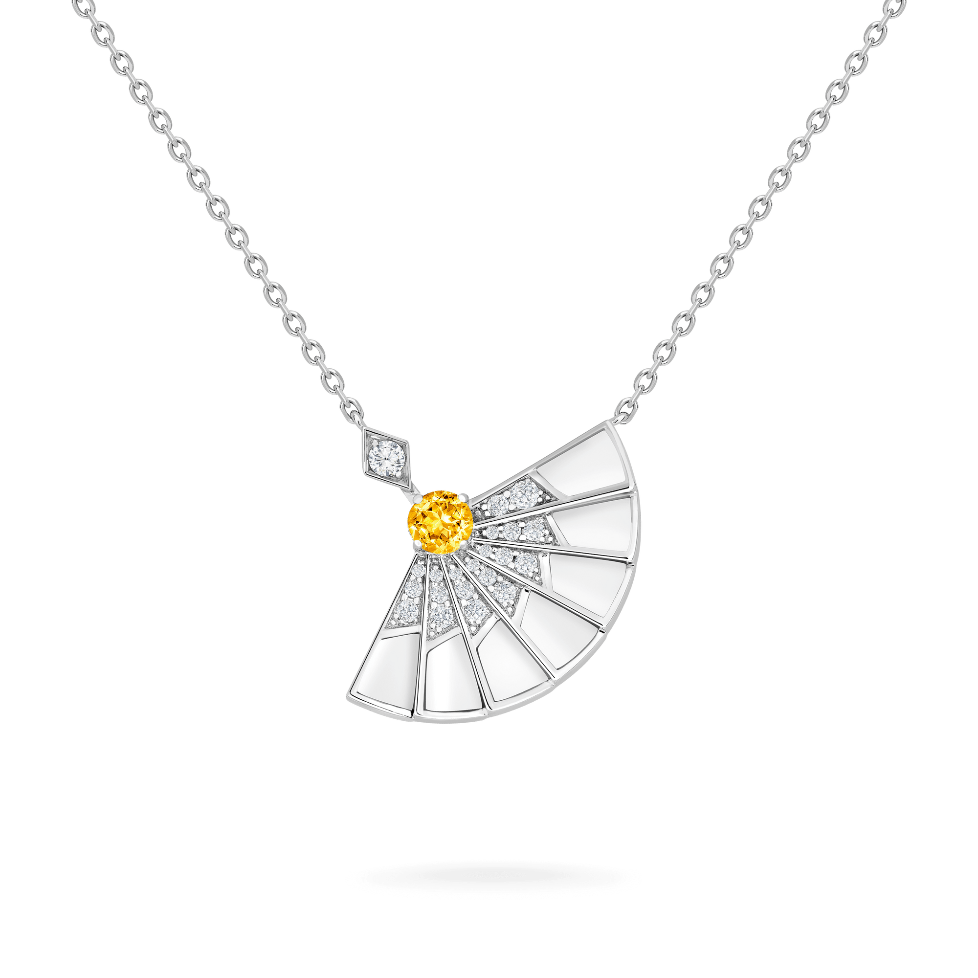 Garrard Fanfare Symphony jewellery collection Yellow Sapphire and White Agate Pendant in 18ct White Gold with Diamonds 2017337 Hero View