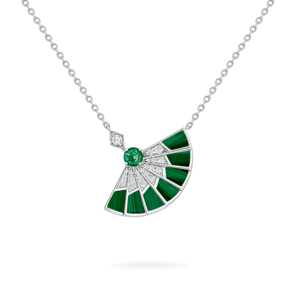 Fanfare Symphony Emerald and Malachite Pendant | In 18ct White Gold with Diamonds