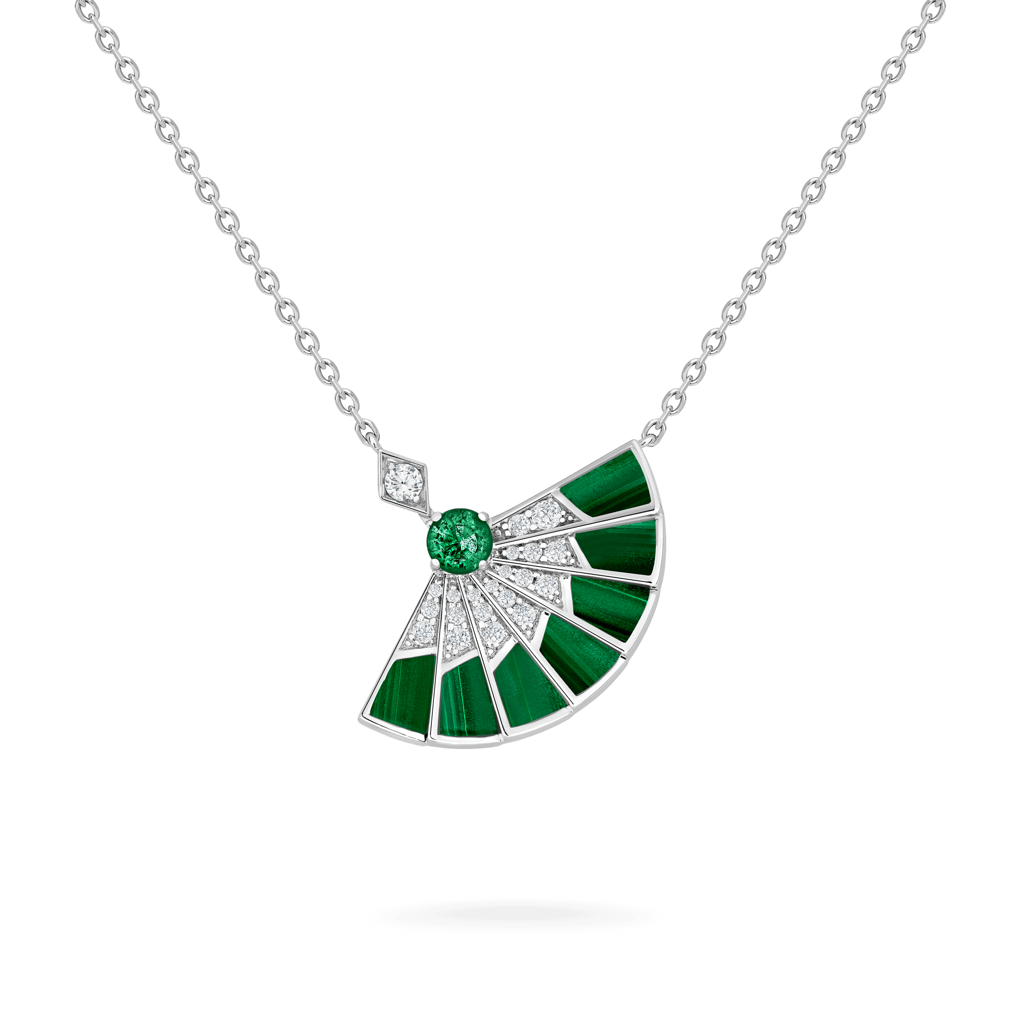Fanfare Symphony Emerald and Malachite Pendant | In 18ct White Gold with Diamonds