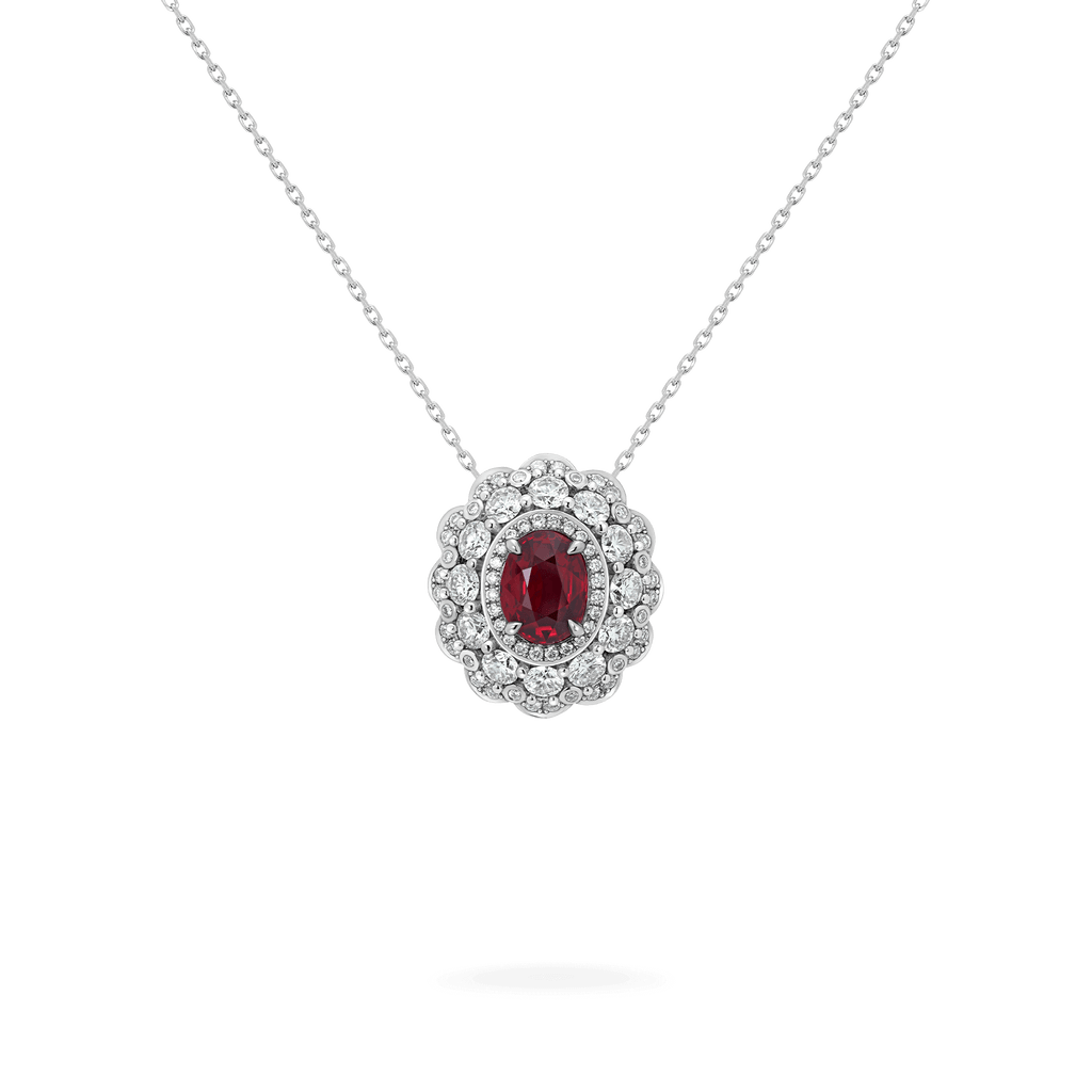 Garrard Jewelled Vault 2.06ct Oval Pigeon's Blood Ruby and Diamond Pendant In 18ct White Gold, 2018770, Hero