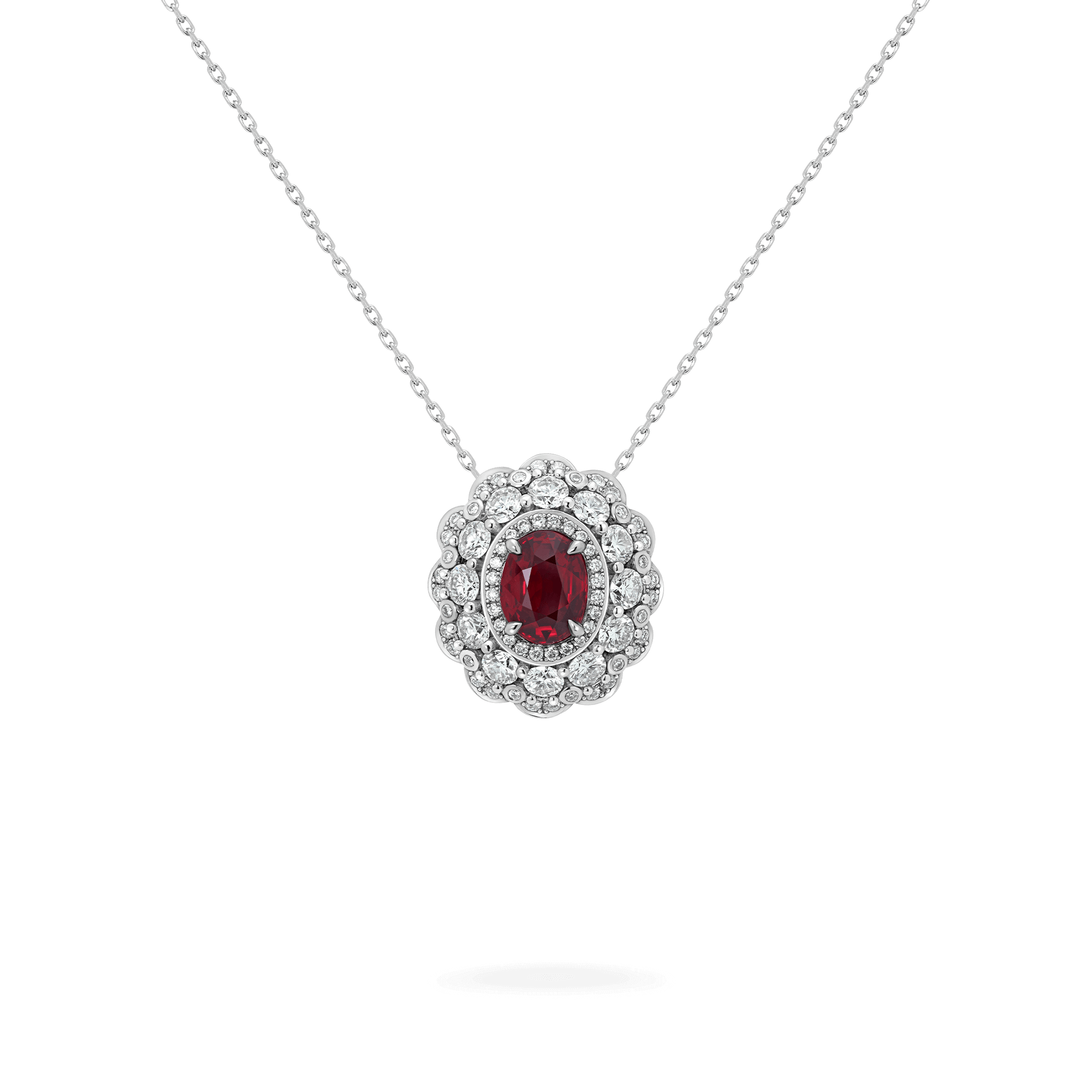 Garrard Jewelled Vault 2.06ct Oval Pigeon's Blood Ruby and Diamond Pendant In 18ct White Gold, 2018770, Hero