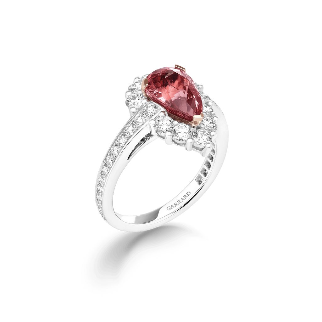 Garrard Jewelled Vault 3.01ct Pear Shape Padparadscha Sapphire and Diamond Ring In 18ct White Gold, 2019212
