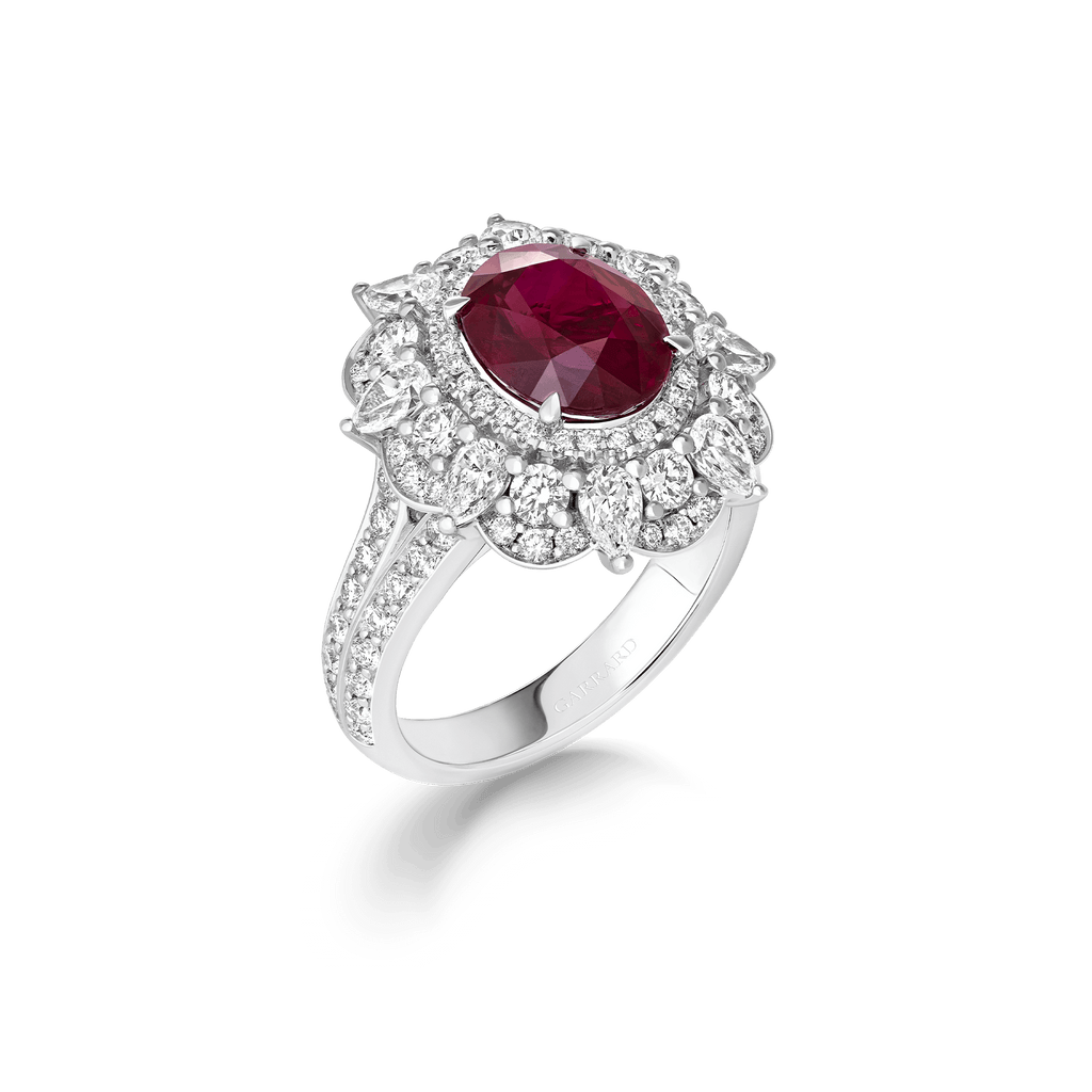 Garrard Jewelled Vault 3.02ct Oval Pigeon's Blood Ruby and Diamond Ring In 18ct White Gold, 2018891, Hero