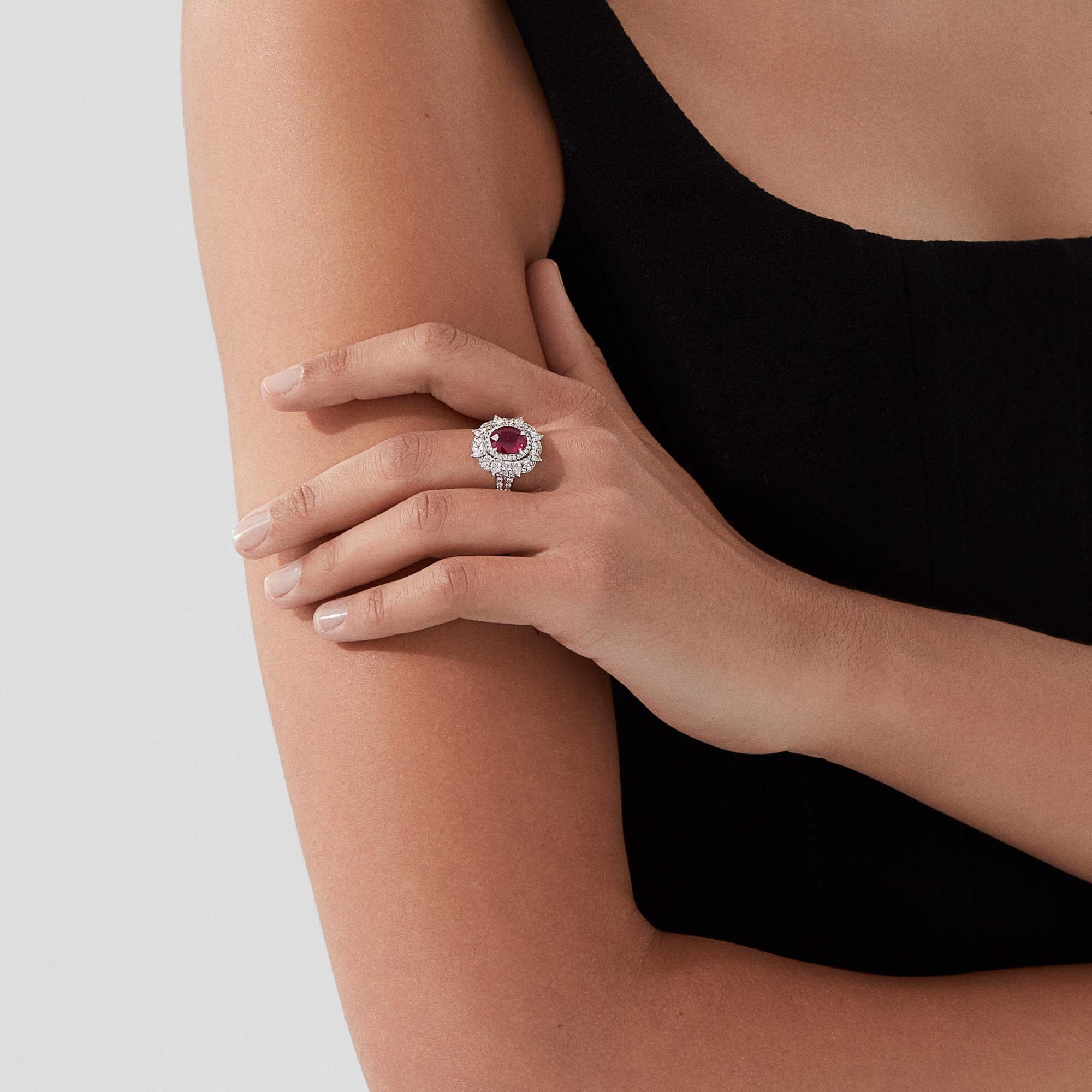 Garrard Jewelled Vault 3.02ct Oval Pigeon's Blood Ruby and Diamond Ring In 18ct White Gold, 2018891, Model