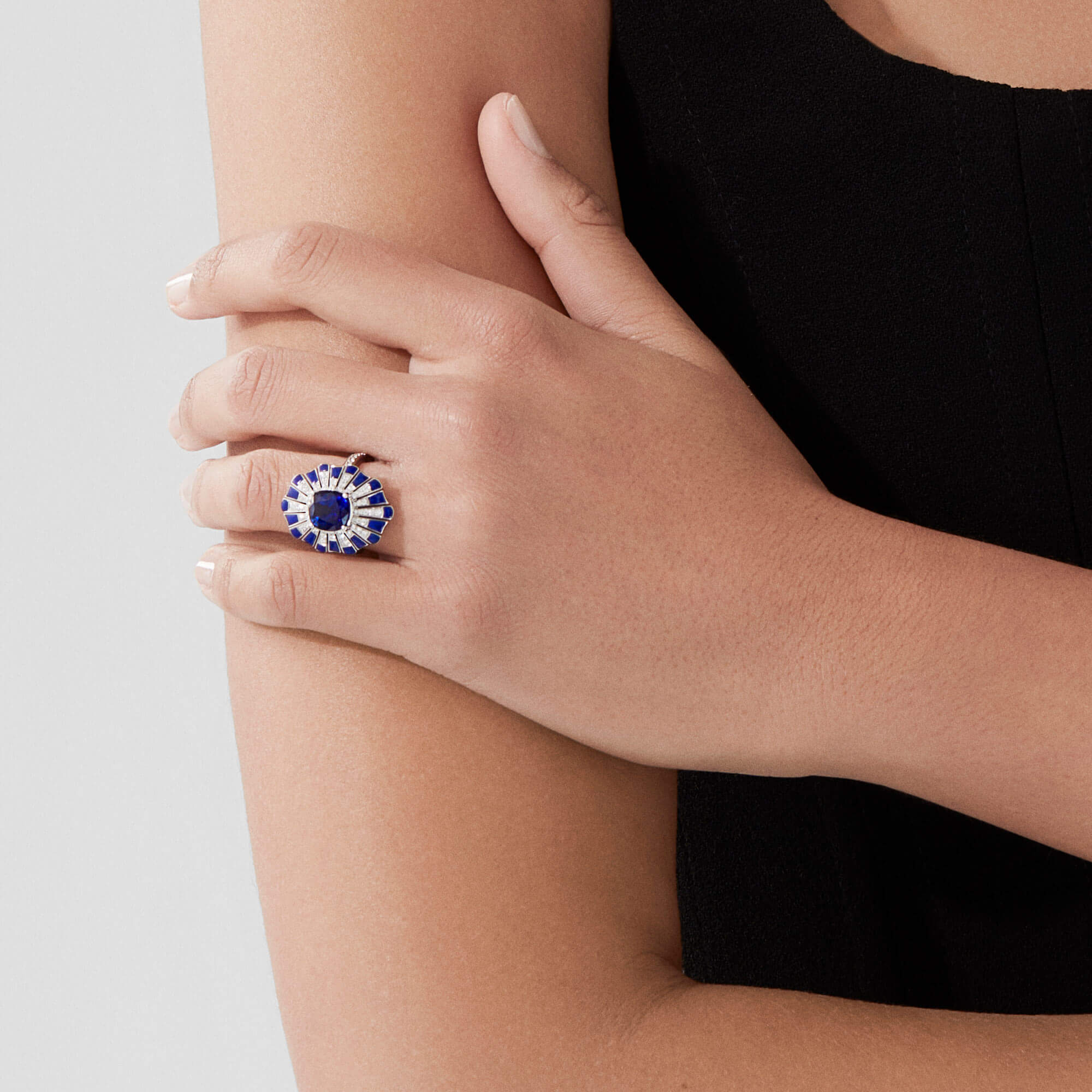 Garrard Jewelled Vault 3.64ct Cushion Cut Sapphire Diamond and Lapis Lazuli Ring In 18ct White Gold, 2017705, Model