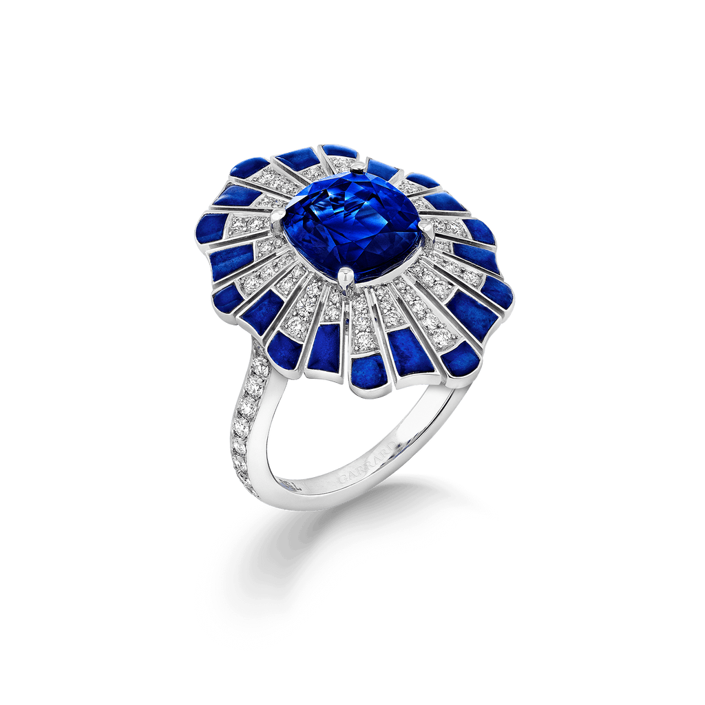 Garrard Jewelled Vault 3.64ct Cushion Cut Sapphire Diamond and Lapis Lazuli Ring In 18ct White Gold 2017705