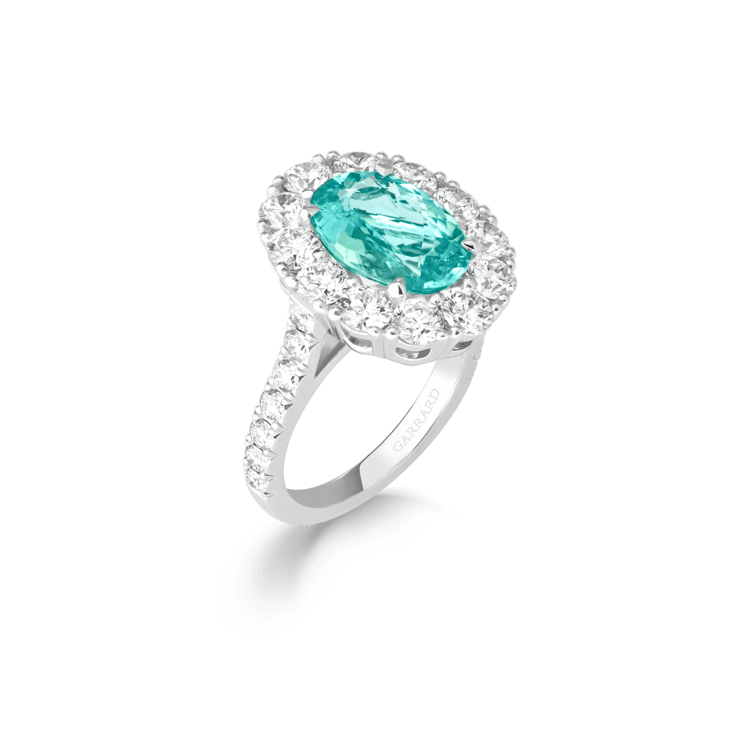 Garrard Jewelled Vault 3.77ct oval Paraiba Tourmaline and diamond 1735 ring In Platinum, 2019081, Hero