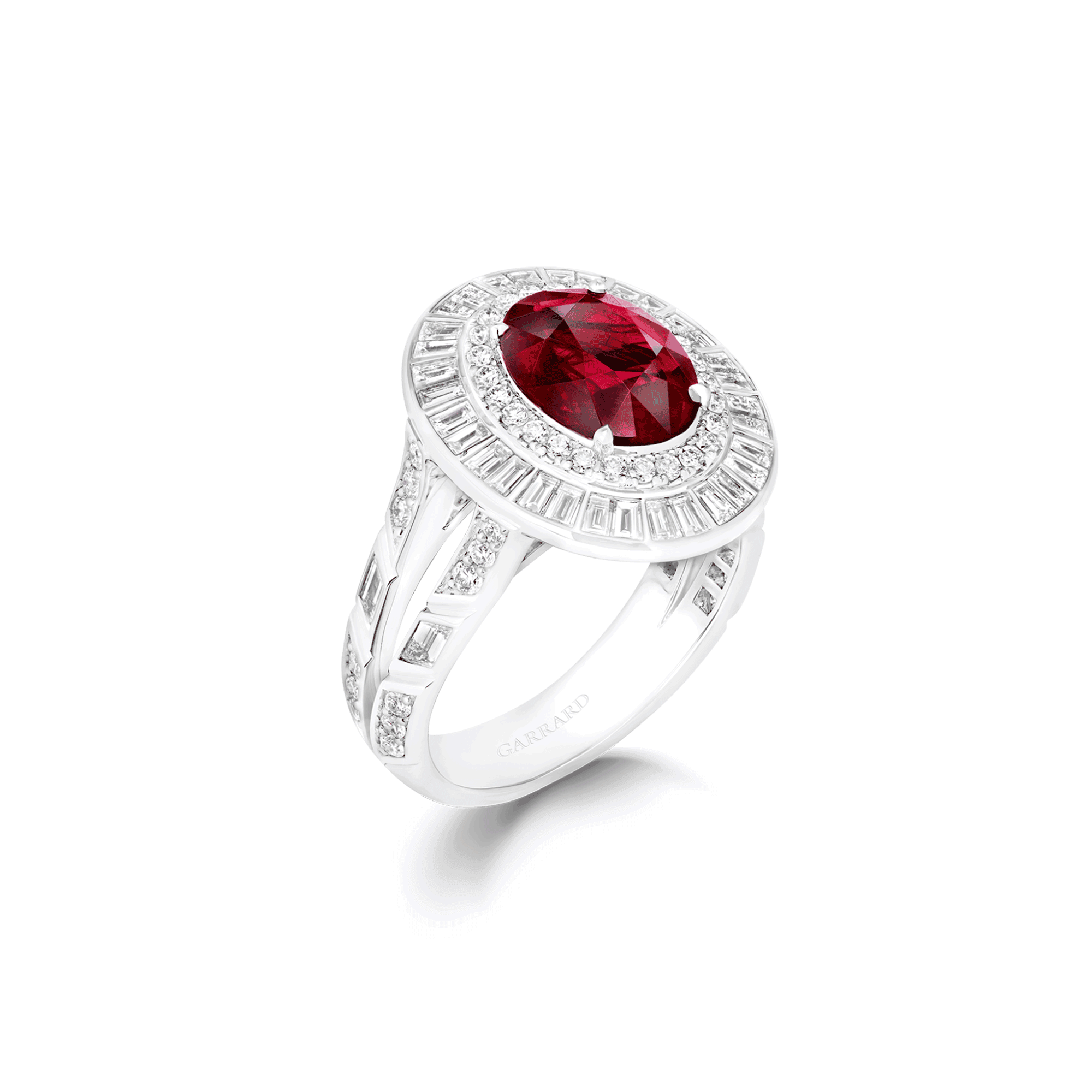 Garrard Jewelled Vault 5.03ct Oval Pigeons Blood Ruby and Diamond High Jewellery Ring In 18ct White Gold 201877