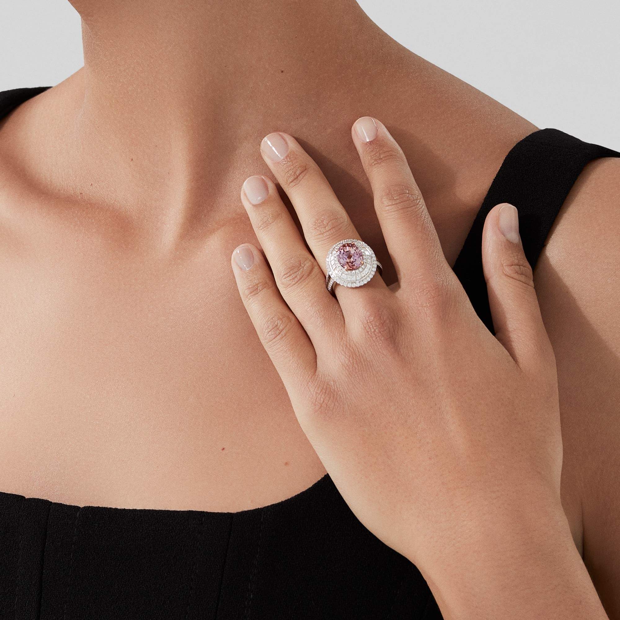 Garrard Jewelled Vault 7.44ct Oval Padparadscha Sapphire and Diamond Ring In 18ct White Gold, 2019211, Model