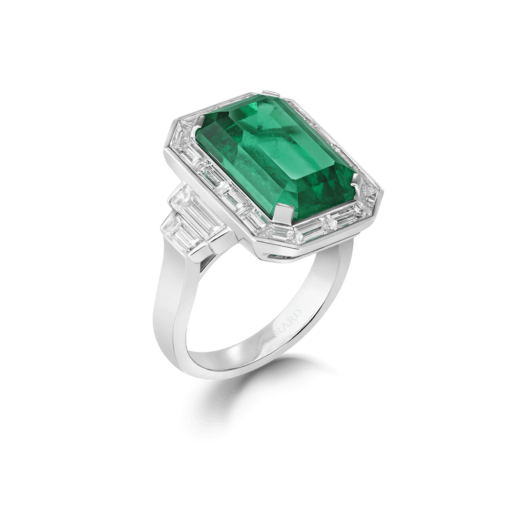 Garrard Jewelled Vault 9.03ct Emerald Cut Emerald and Diamond Ring In 18ct White Gold, 2018809, Hero