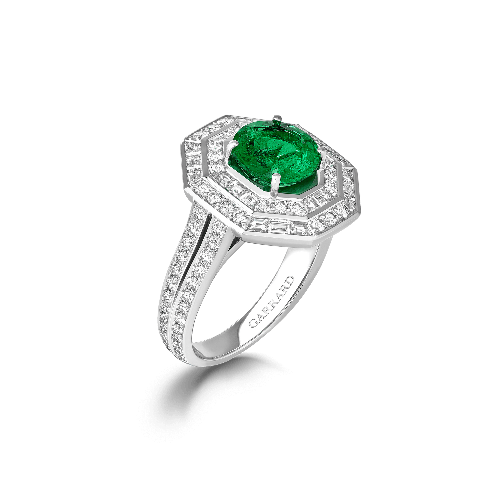 Garrard Jewelled Vault 1.95ct Round Colombian Emerald and Diamond High Jewellery Ring 