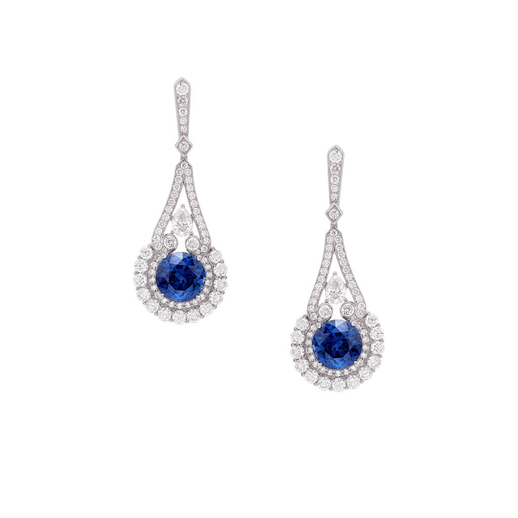 Garrard Jewelled Vault Round Sapphire and Diamond HIgh Jewellery Earrings In 18ct White Gold 2016622