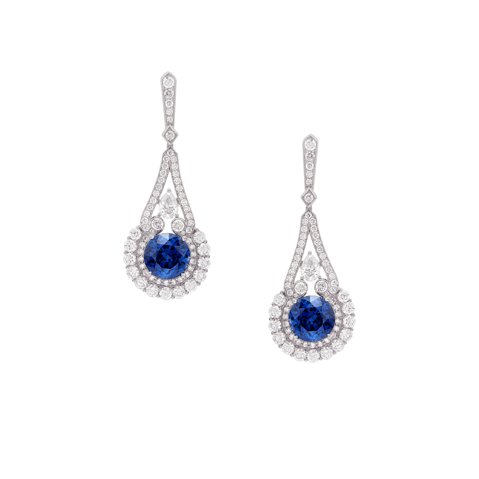 Garrard Jewelled Vault Round Sapphire and Diamond HIgh Jewellery Earrings In 18ct White Gold 2016622