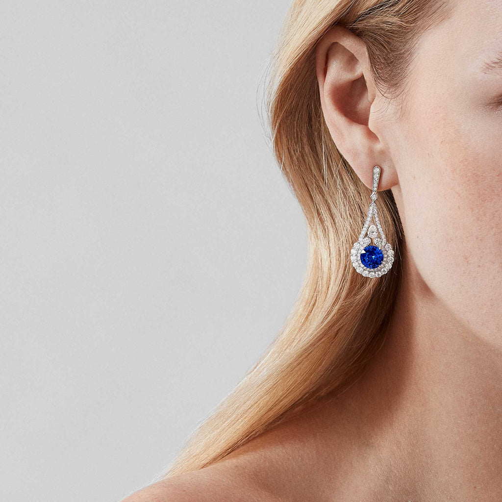 Garrard Jewelled Vault Round Sapphire and Diamond HIgh Jewellery Earrings 2016622 model
