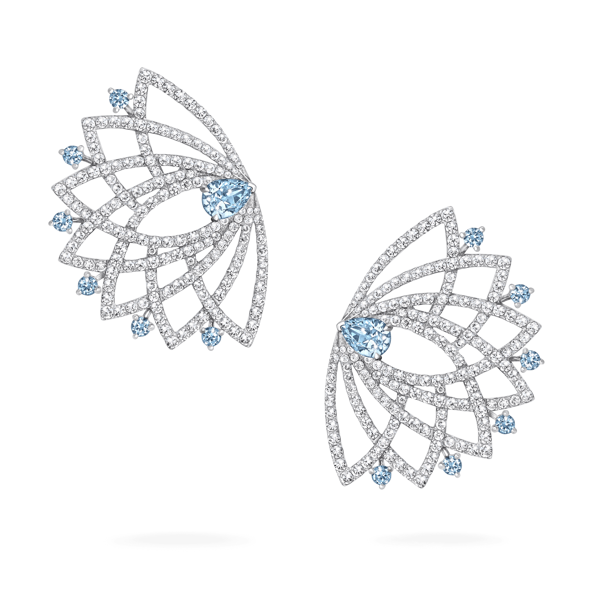 Garrard Lotus Jewellery Collection Lotus Bloom Aquamarine and Diamond Climber Earrings In 18K White Gold, 2019352, Hero