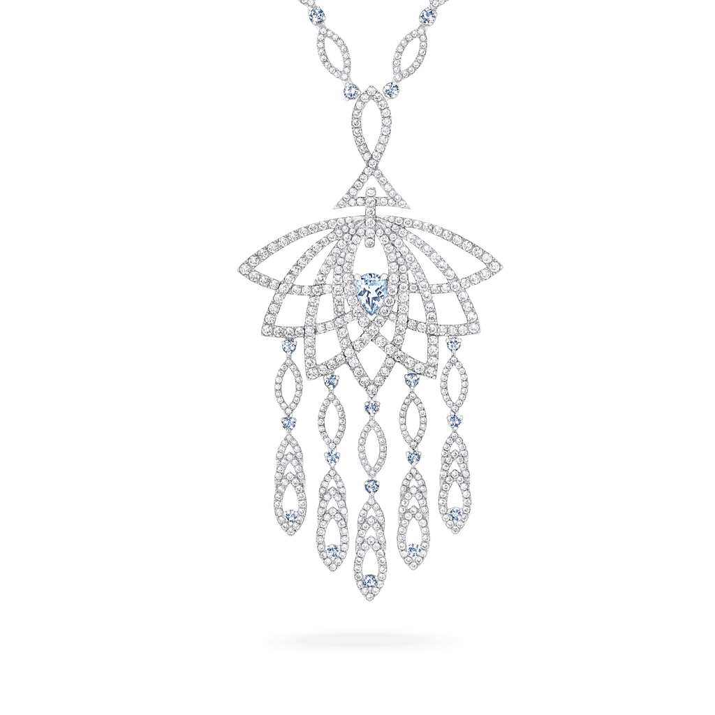 Garrard Lotus Jewellery Collection Lotus Bloom Aquamarine and Diamond Slider Pendant In 18K White Gold, 2019340, Hero