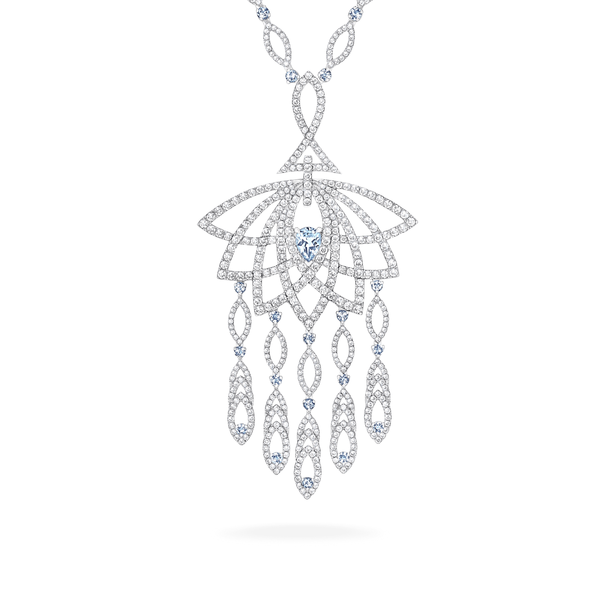 Garrard Lotus Jewellery Collection Lotus Bloom Aquamarine and Diamond Slider Pendant In 18K White Gold, 2019340, Hero