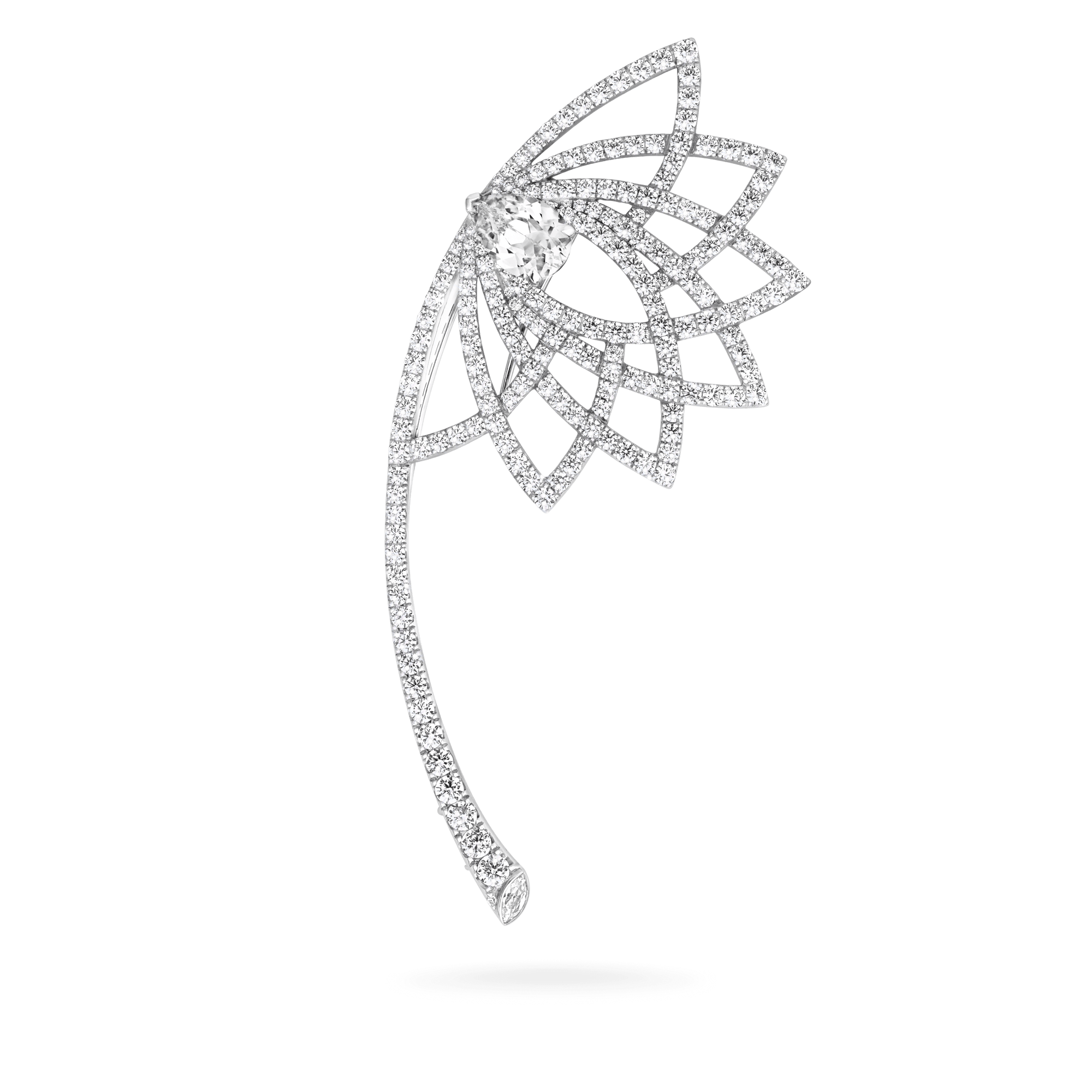 Garrard Lotus Jewellery Collection Lotus Bloom Diamond Brooch In 18K White Gold, 2019430, Hero