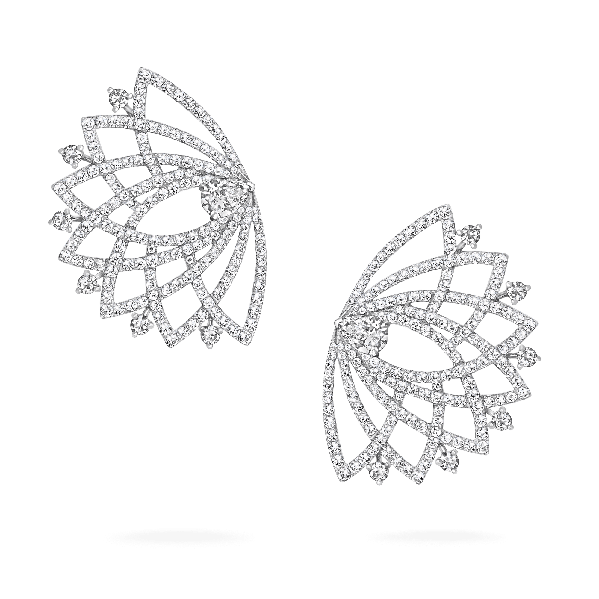 Garrard Lotus Jewellery Collection Lotus Bloom Diamond Climber Earrings In 18K White Gold, 2019350, Hero
